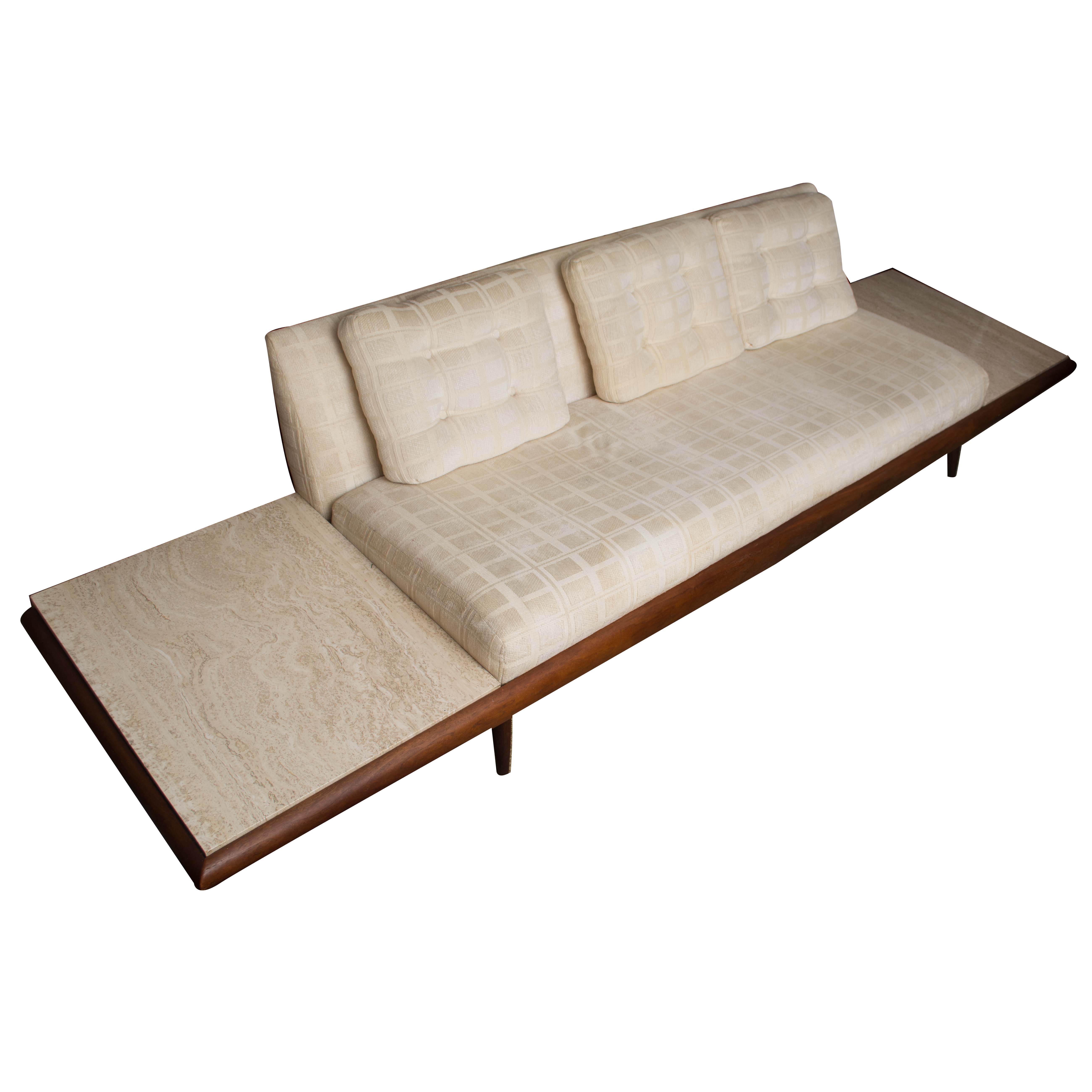 Adrian Pearsall Platform Sofa with Travertine End Tables