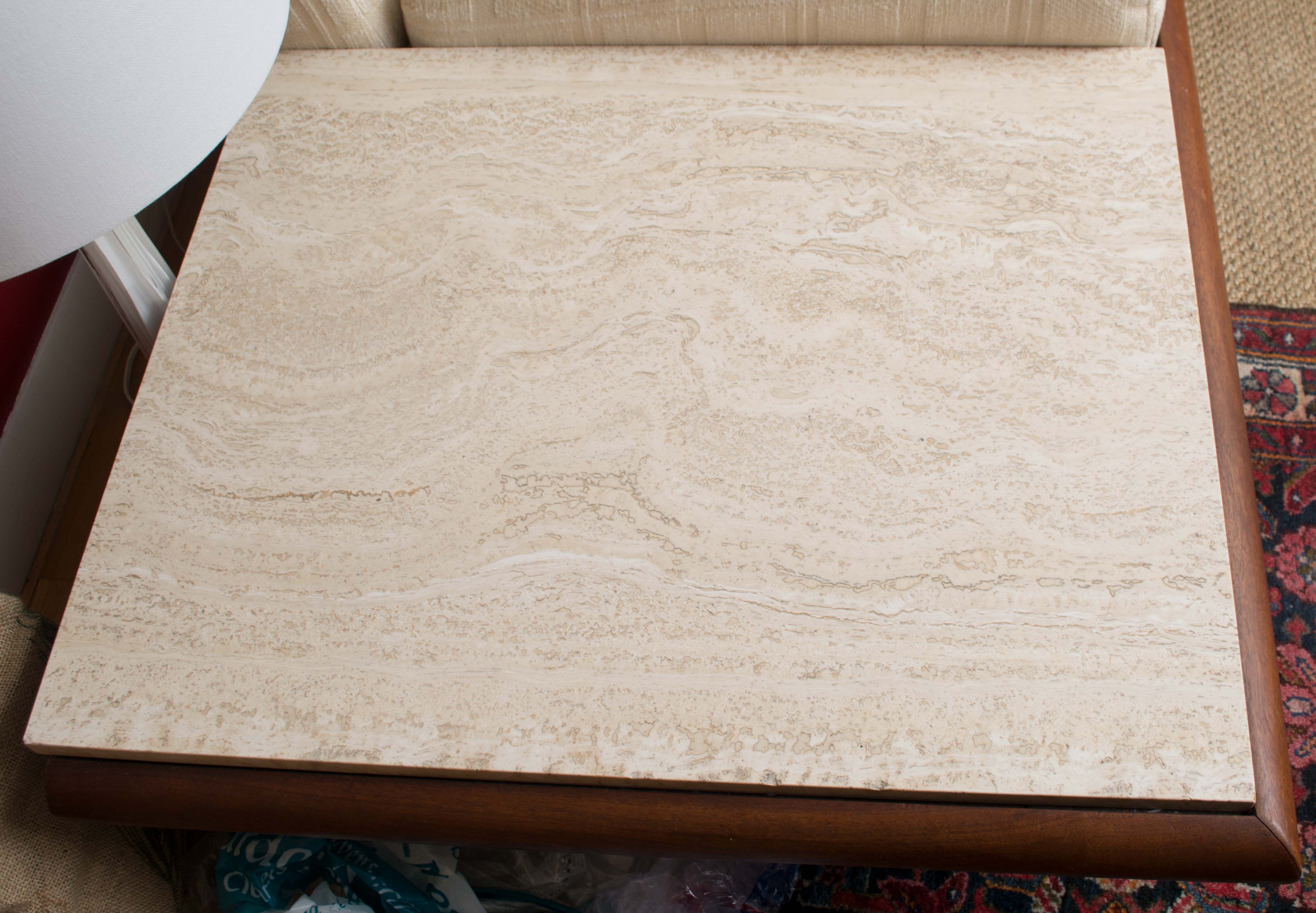 Adrian Pearsall Platform Sofa with Travertine End Tables