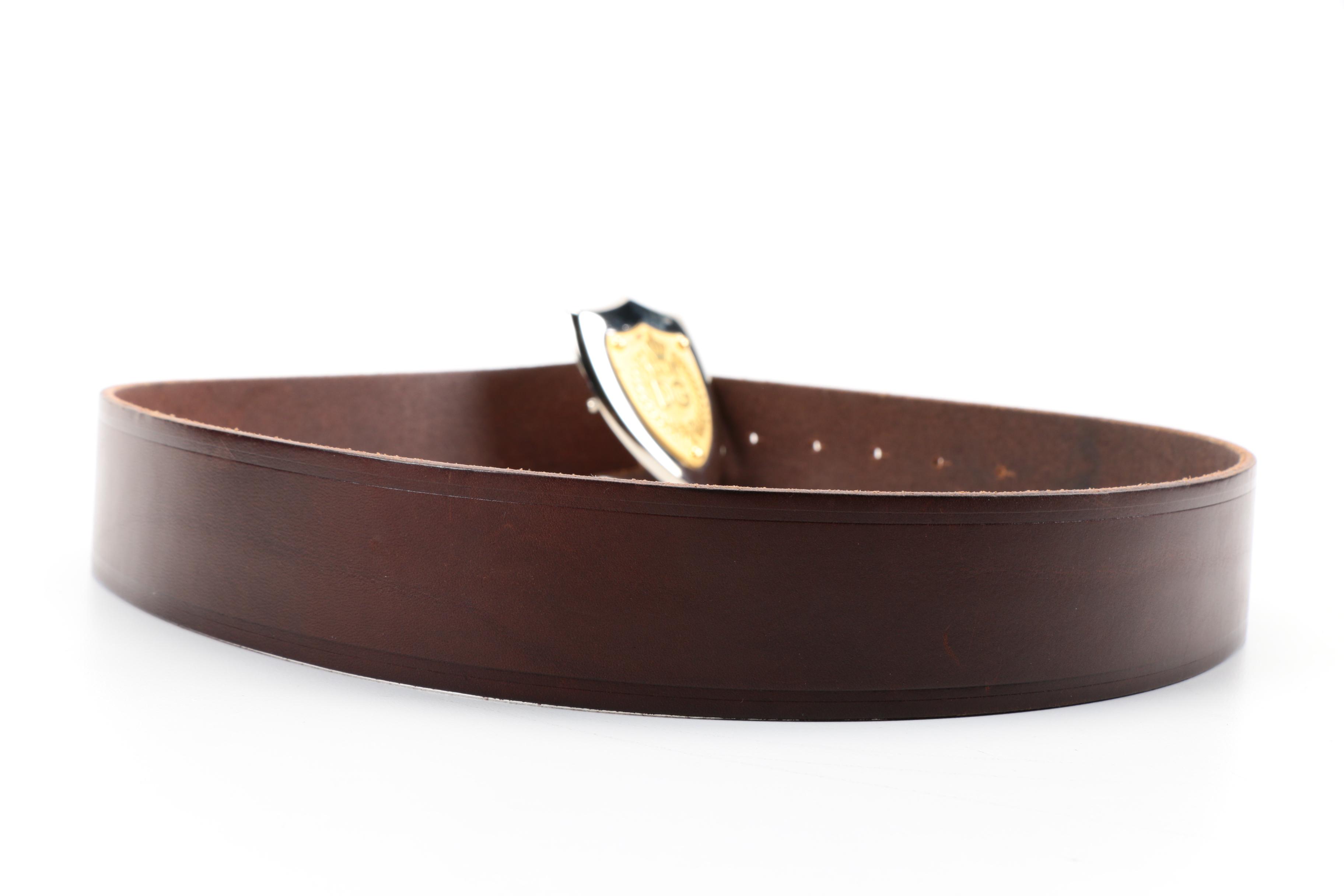 Dolce & Gabbana Brown Leather Belt with Shield Belt Buckle