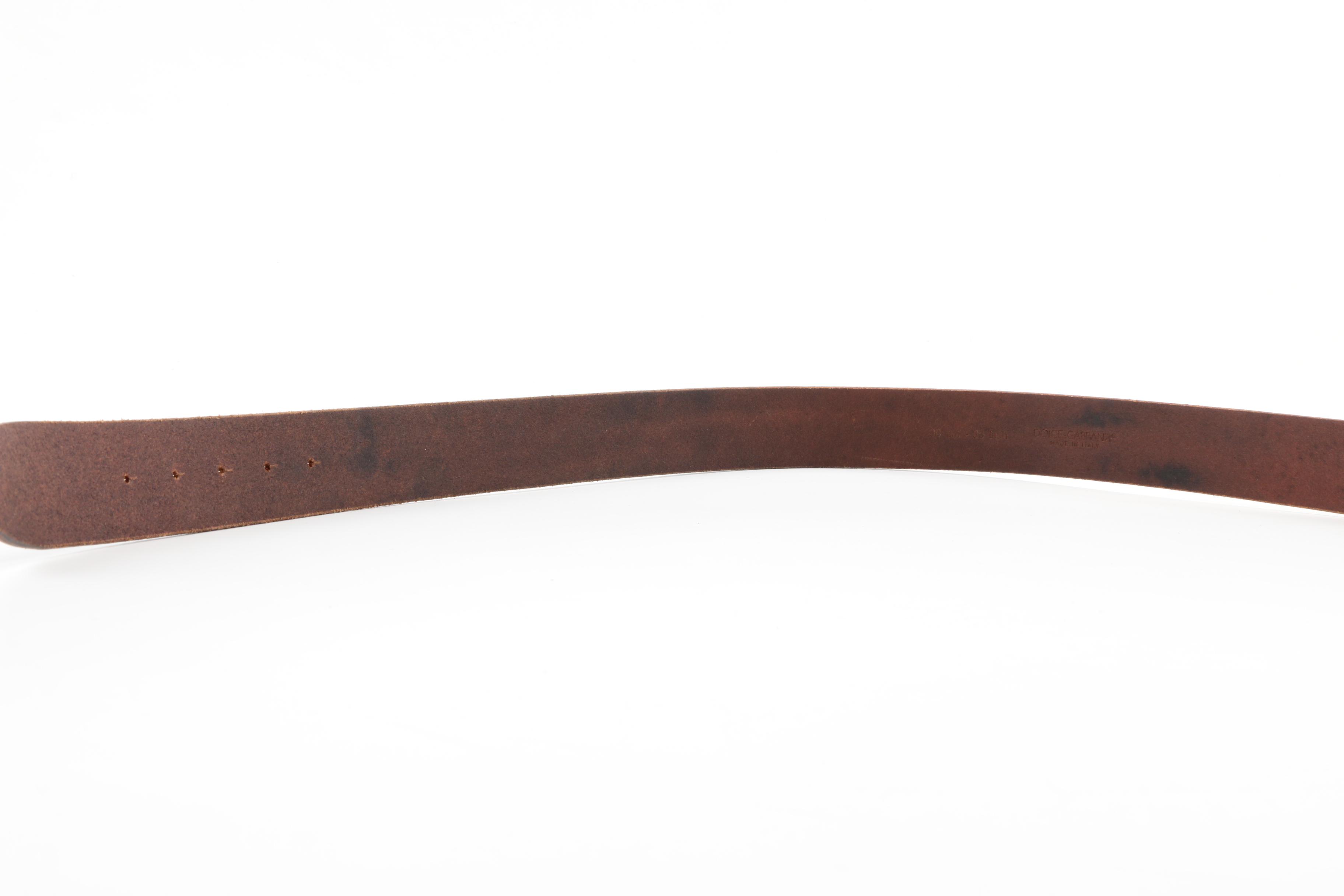 Dolce & Gabbana Brown Leather Belt with Shield Belt Buckle