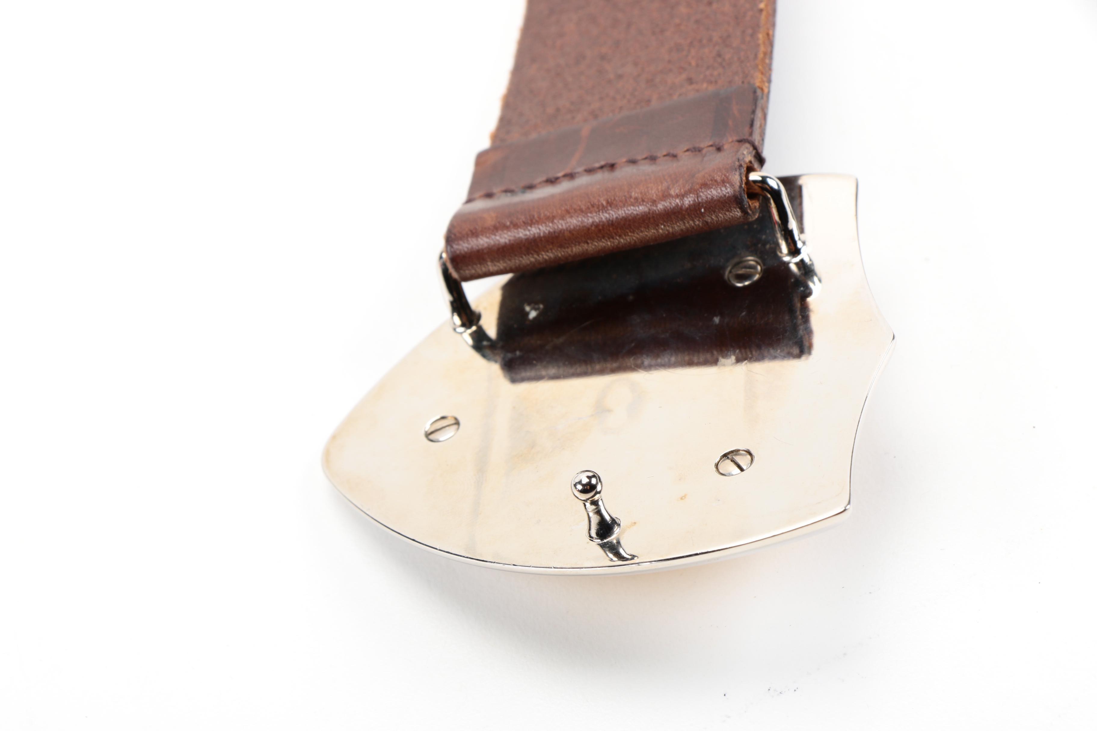 Dolce & Gabbana Brown Leather Belt with Shield Belt Buckle