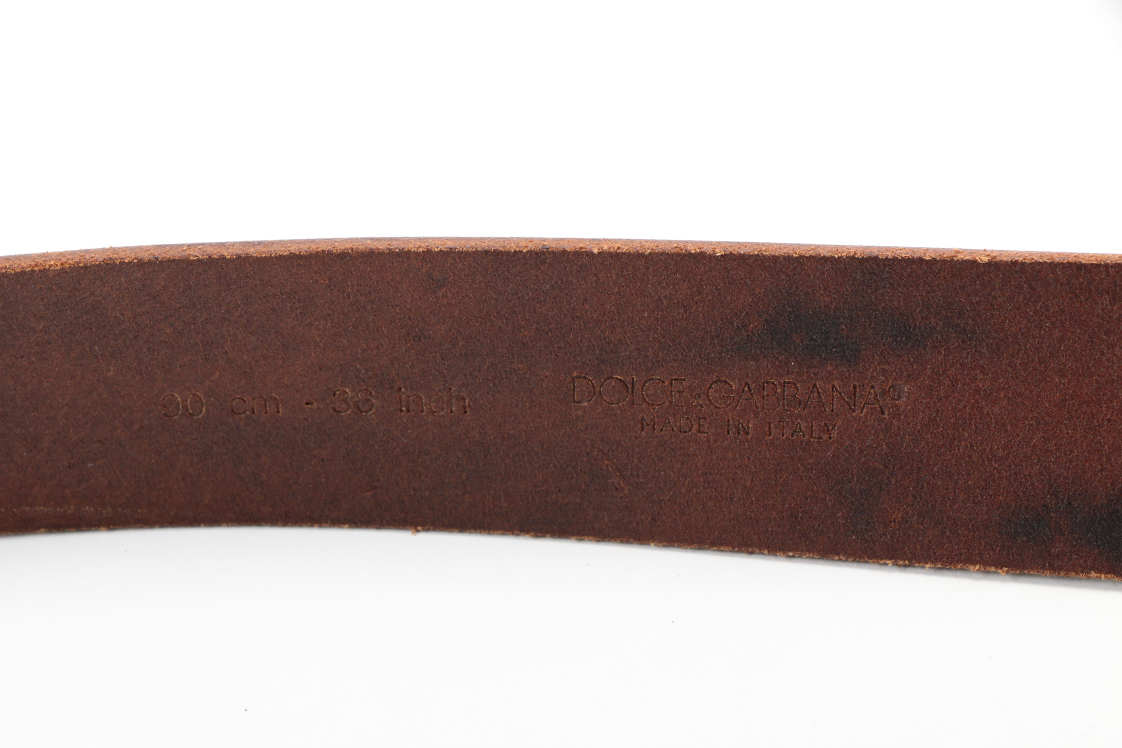 Dolce & Gabbana Brown Leather Belt with Shield Belt Buckle