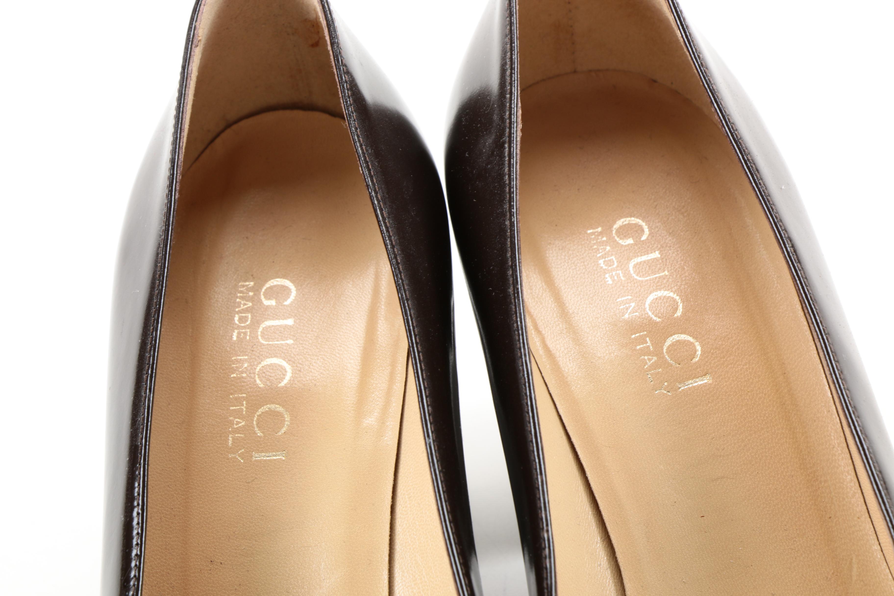 Brown Gucci Loafer Style Heels