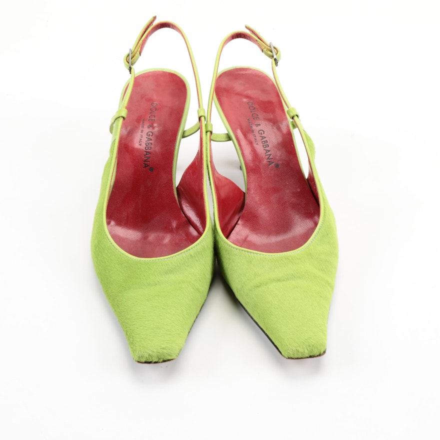 Dolce & Gabbana Pony Hair Chartreuse Green Heels