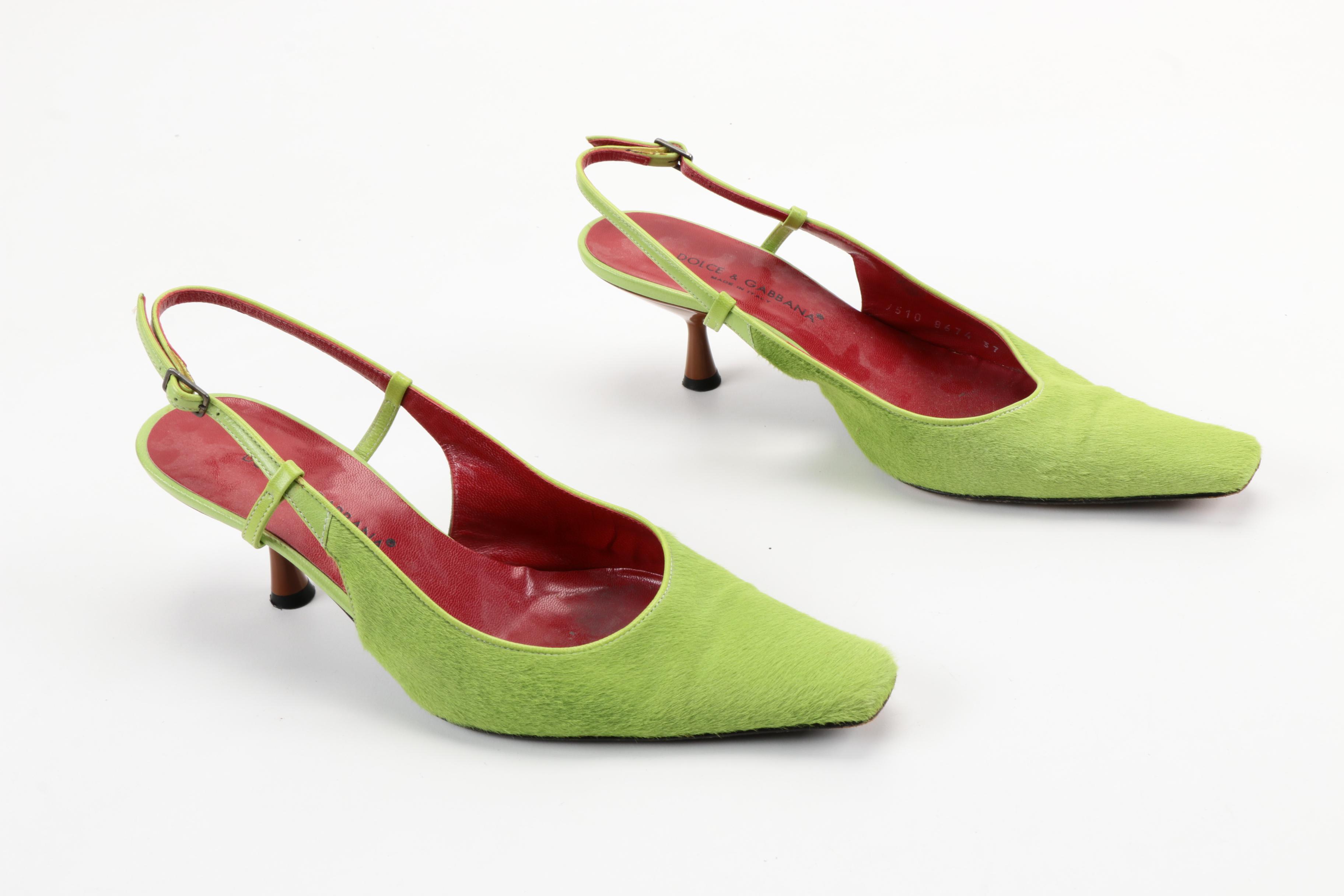 Dolce & Gabbana Pony Hair Chartreuse Green Heels
