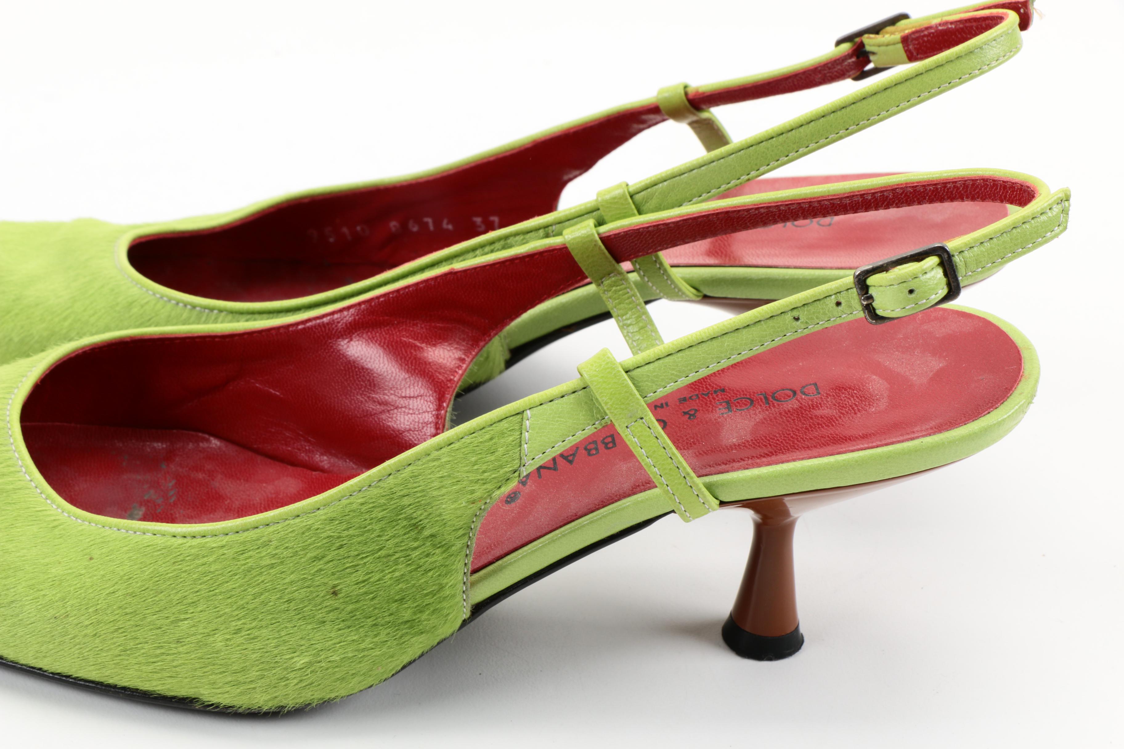 Dolce & Gabbana Pony Hair Chartreuse Green Heels