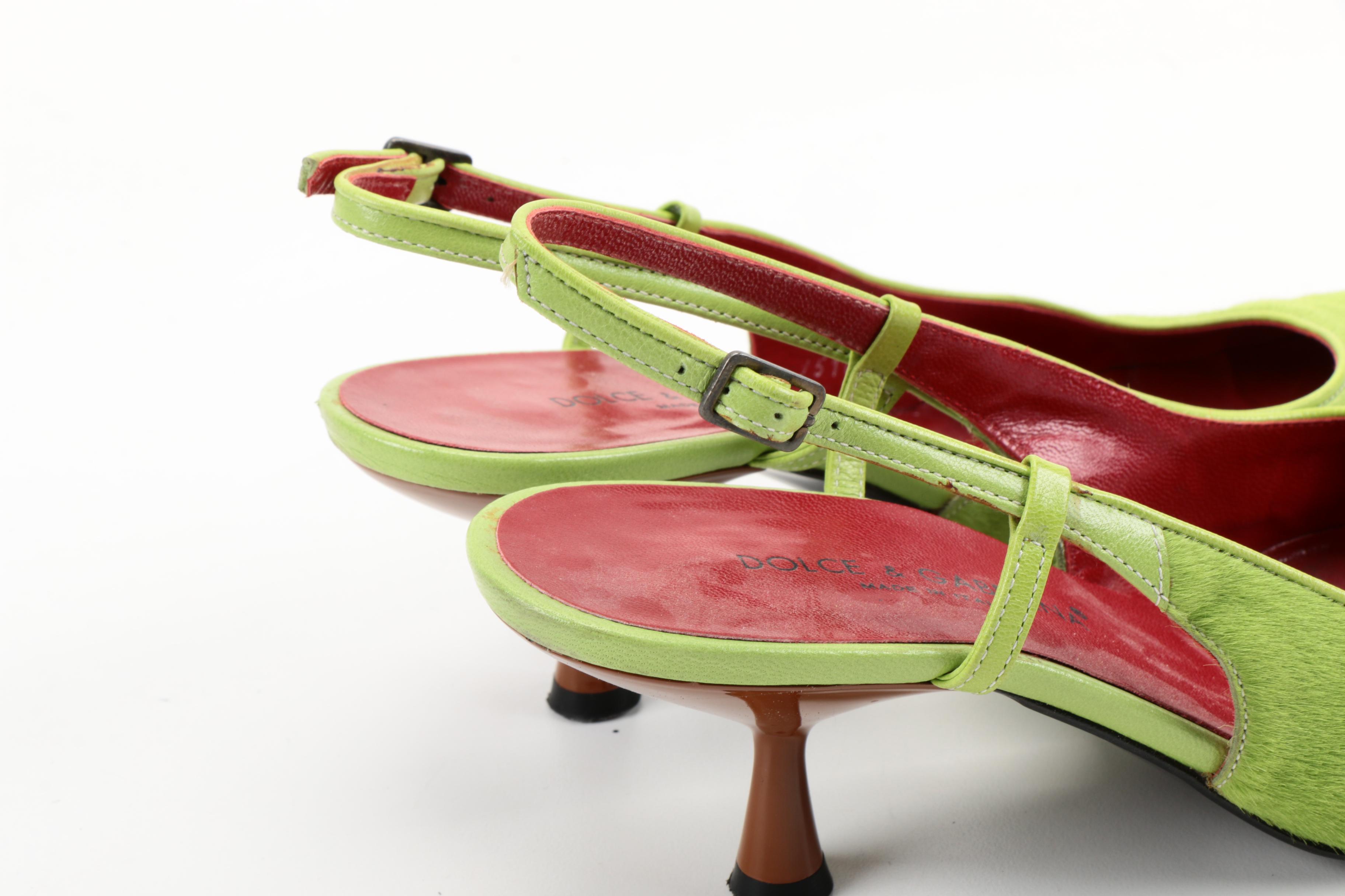 Dolce & Gabbana Pony Hair Chartreuse Green Heels