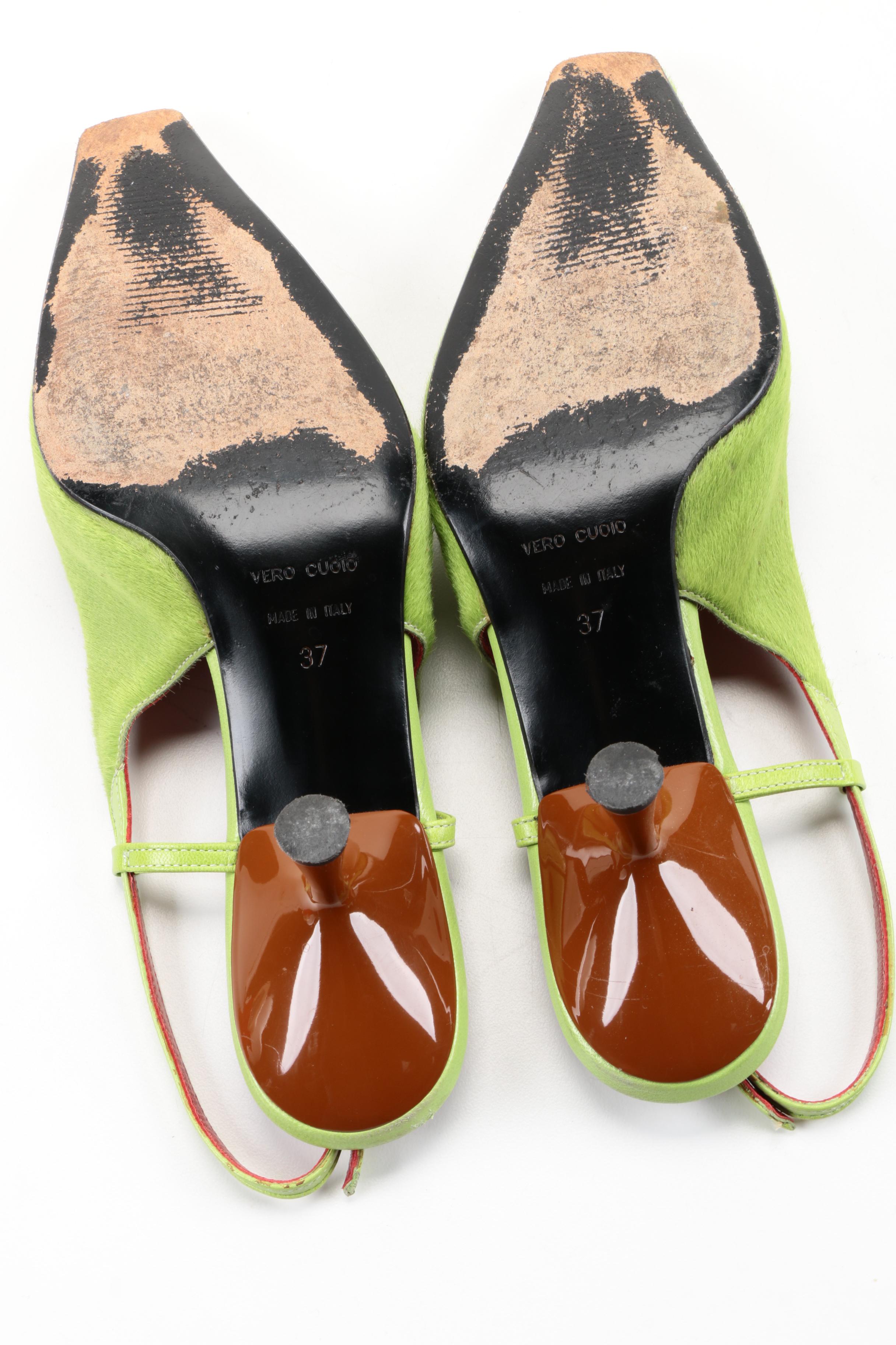 Dolce & Gabbana Pony Hair Chartreuse Green Heels