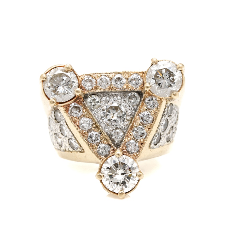 14K Yellow Gold 3.58 CTW Diamond Triangular Ring