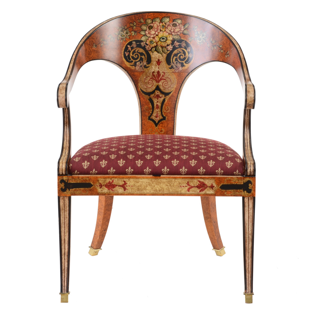 Hand Painted Curved Back Arm Chair By Sherrill