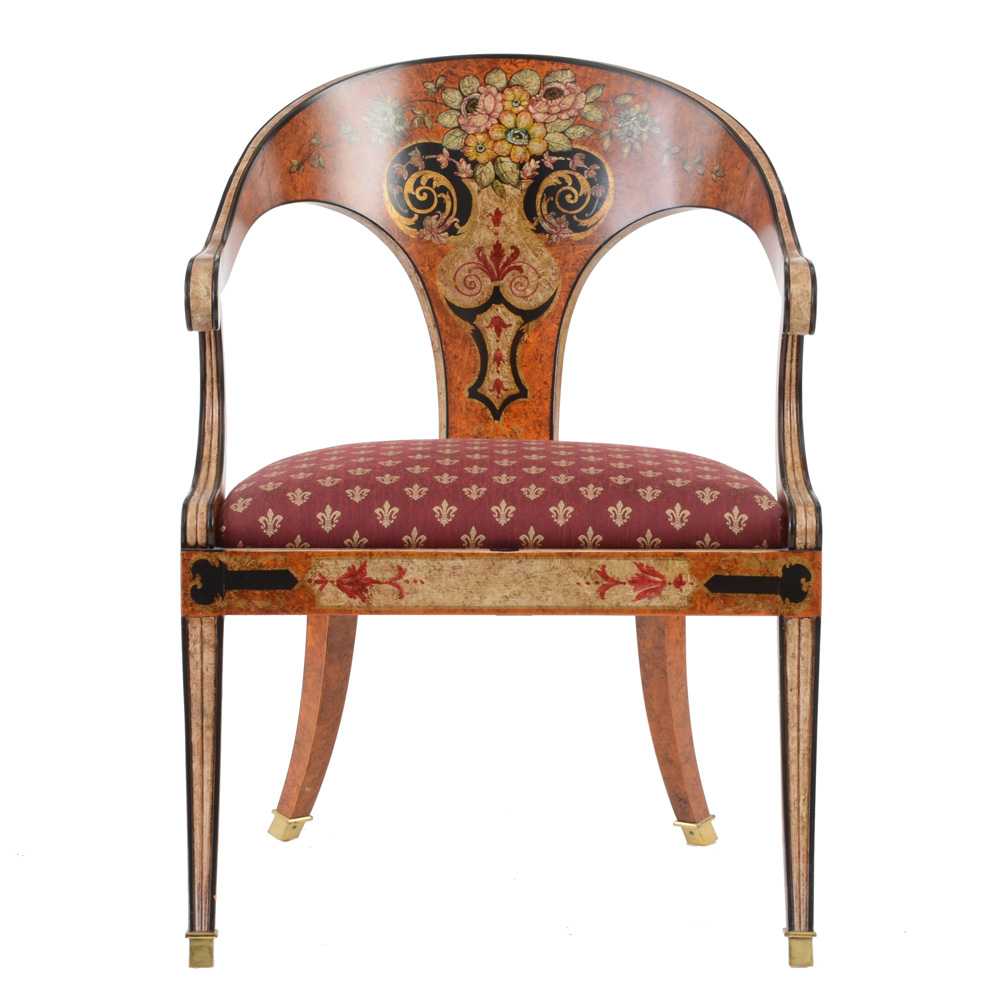 Hand Painted Curved Back Arm Chair By Sherrill