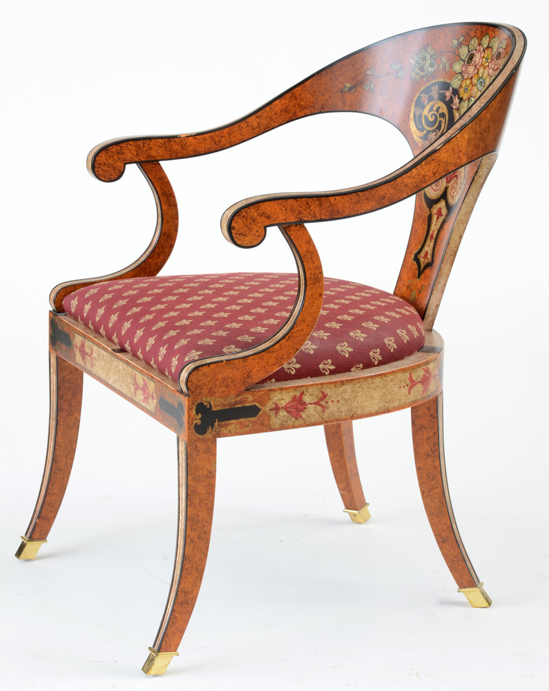 Hand Painted Curved Back Arm Chair By Sherrill