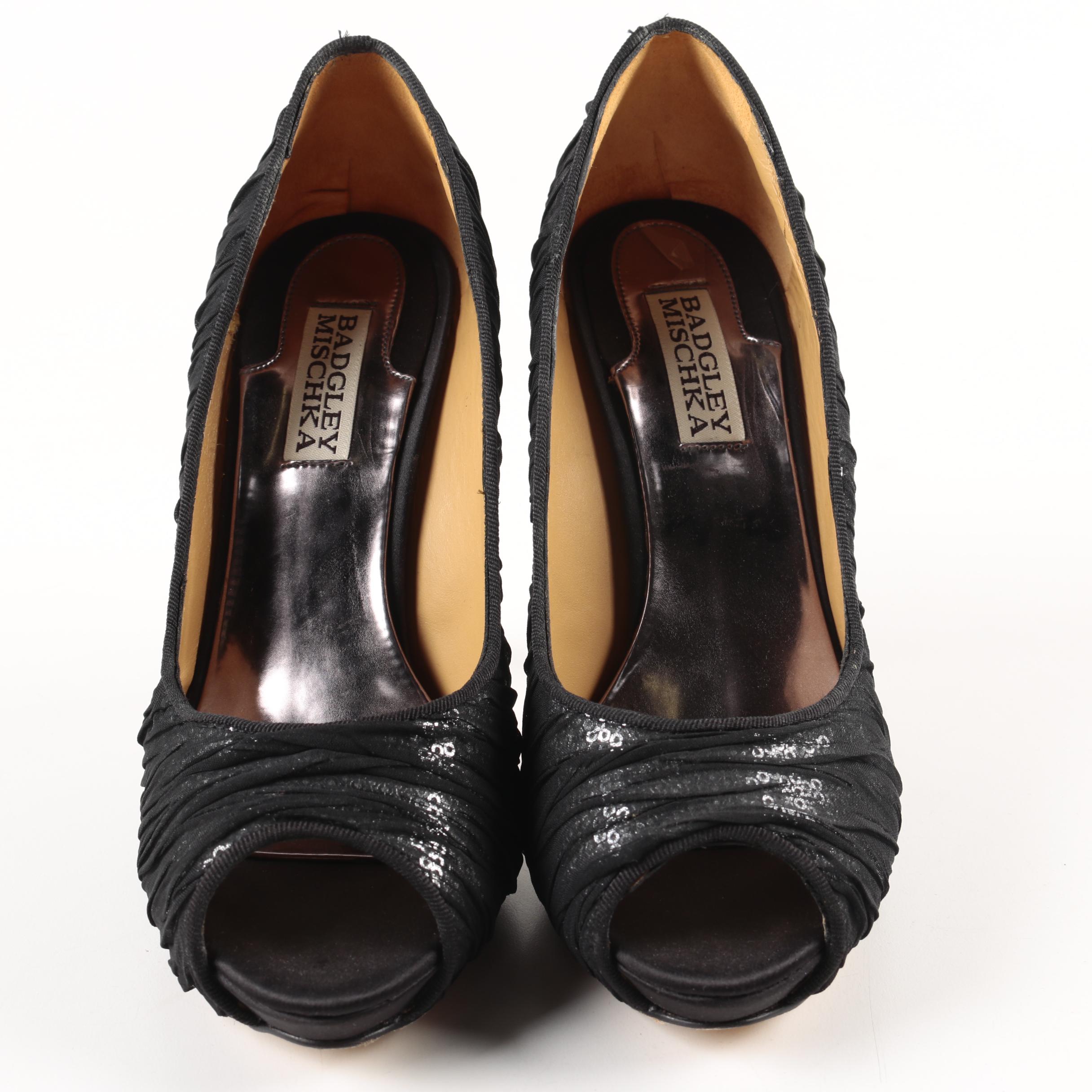 Badgley Mischka Sequined Peep-Toe Heels