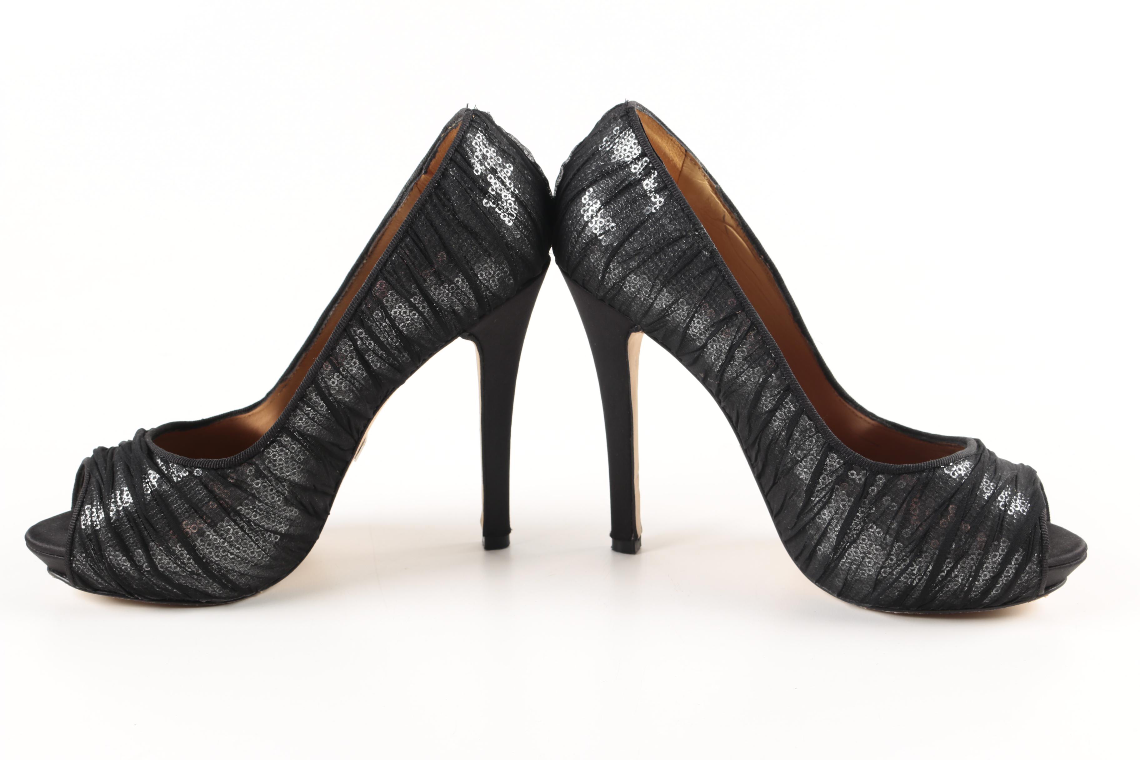 Badgley Mischka Sequined Peep-Toe Heels