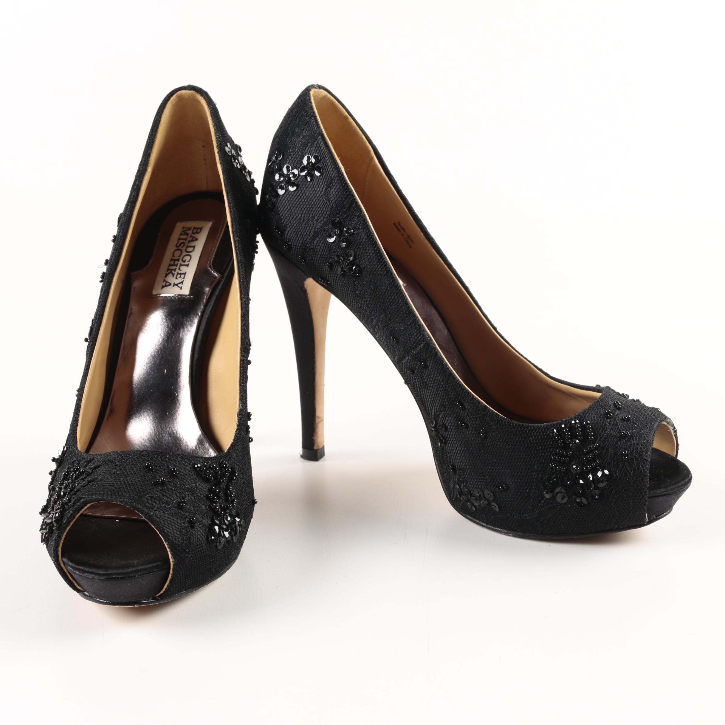 Badgley Mischka Embellished Peep Toe Dress Pumps