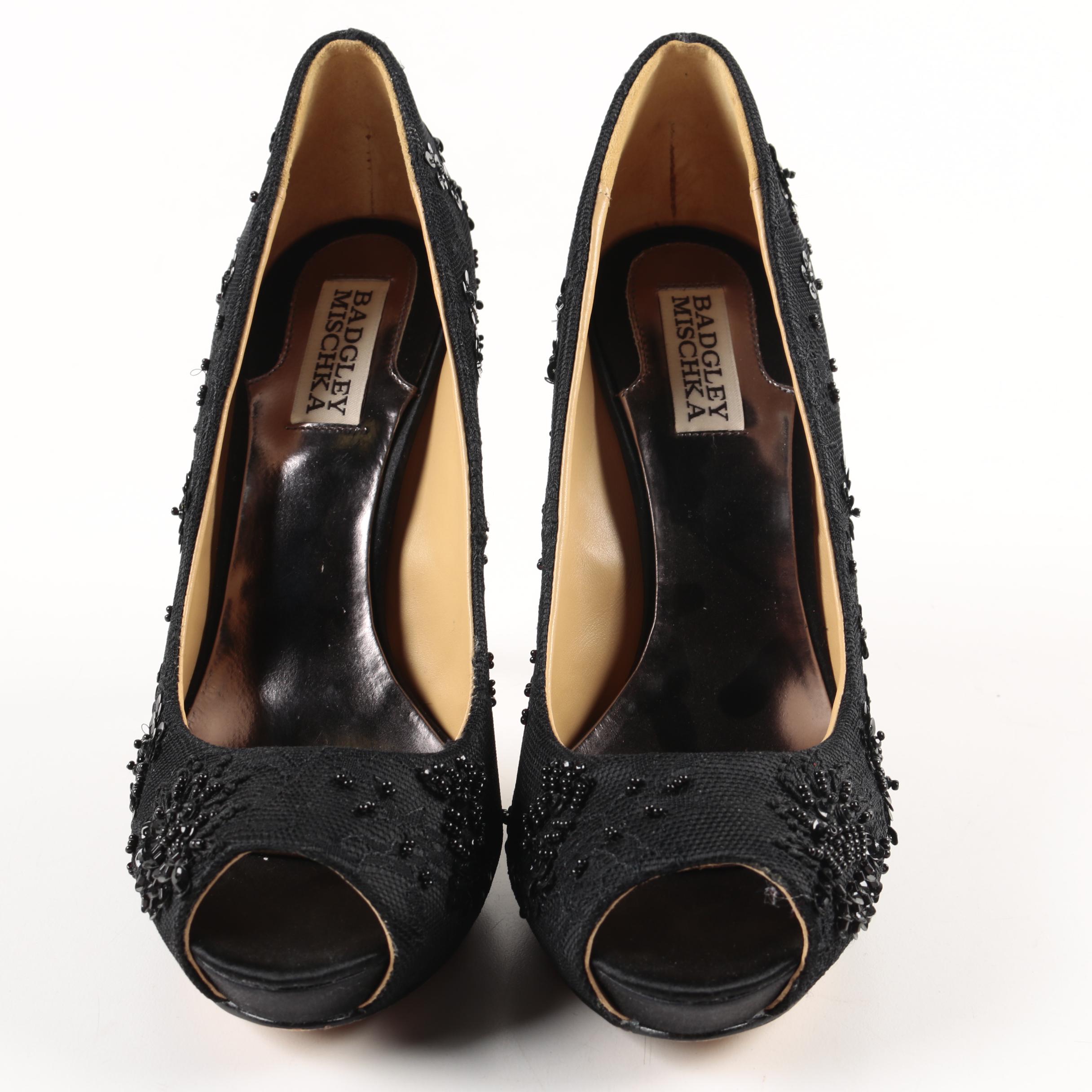Badgley Mischka Embellished Peep Toe Dress Pumps