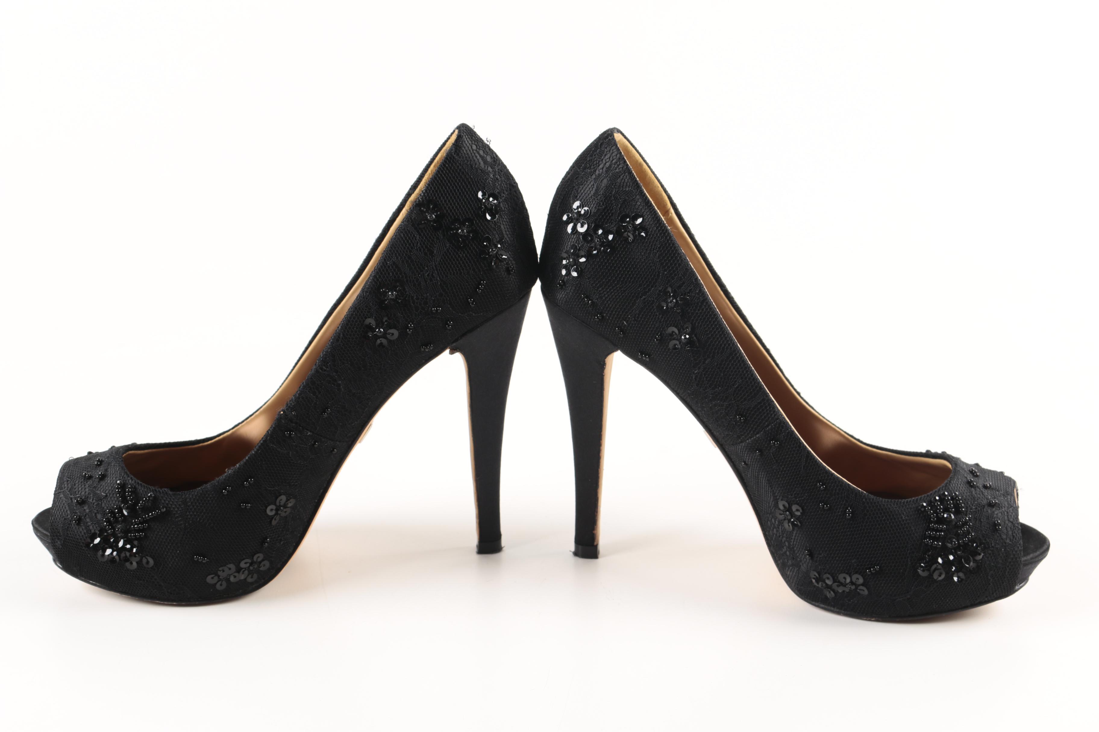 Badgley Mischka Embellished Peep Toe Dress Pumps