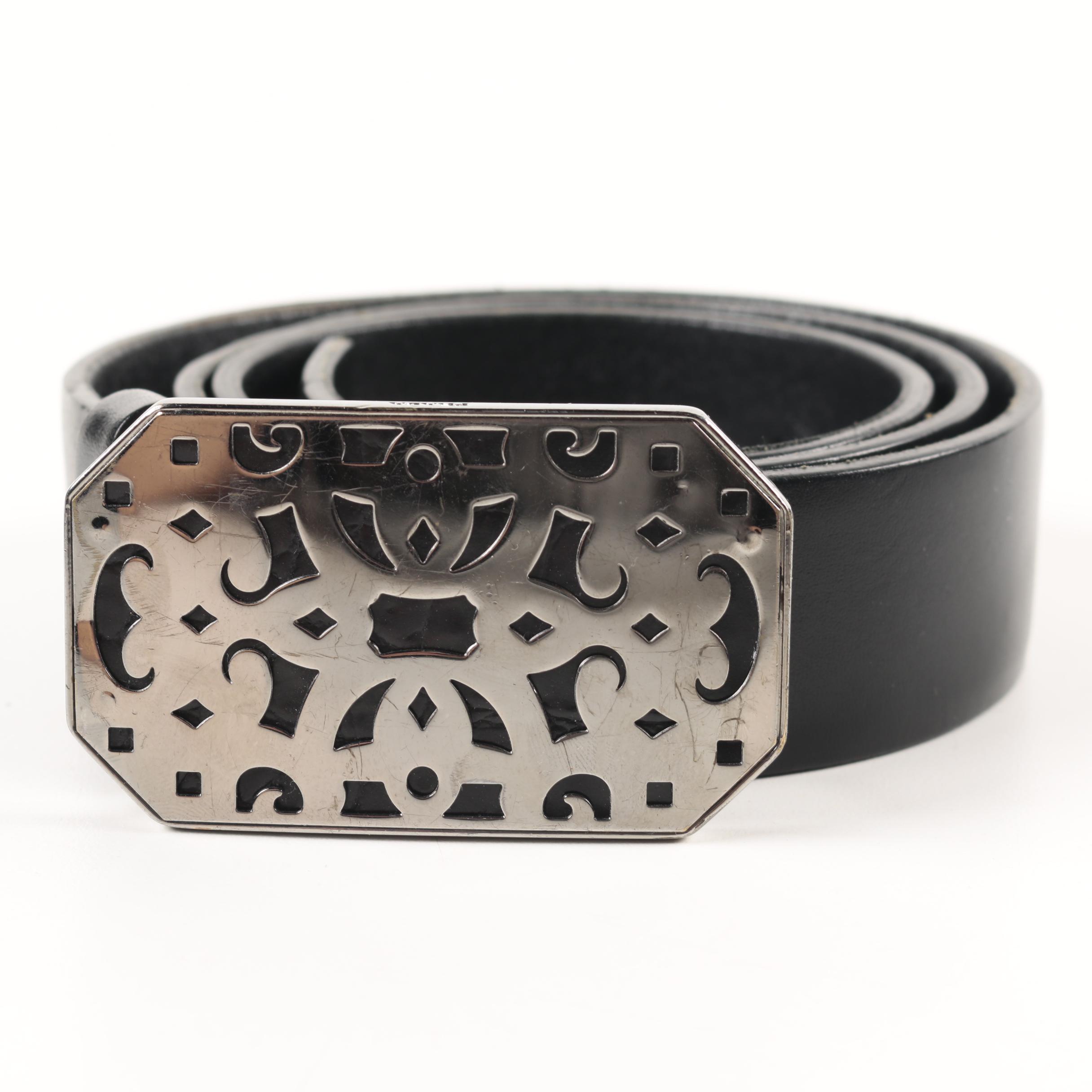 Two Pairs of Prada Black Leather Belts