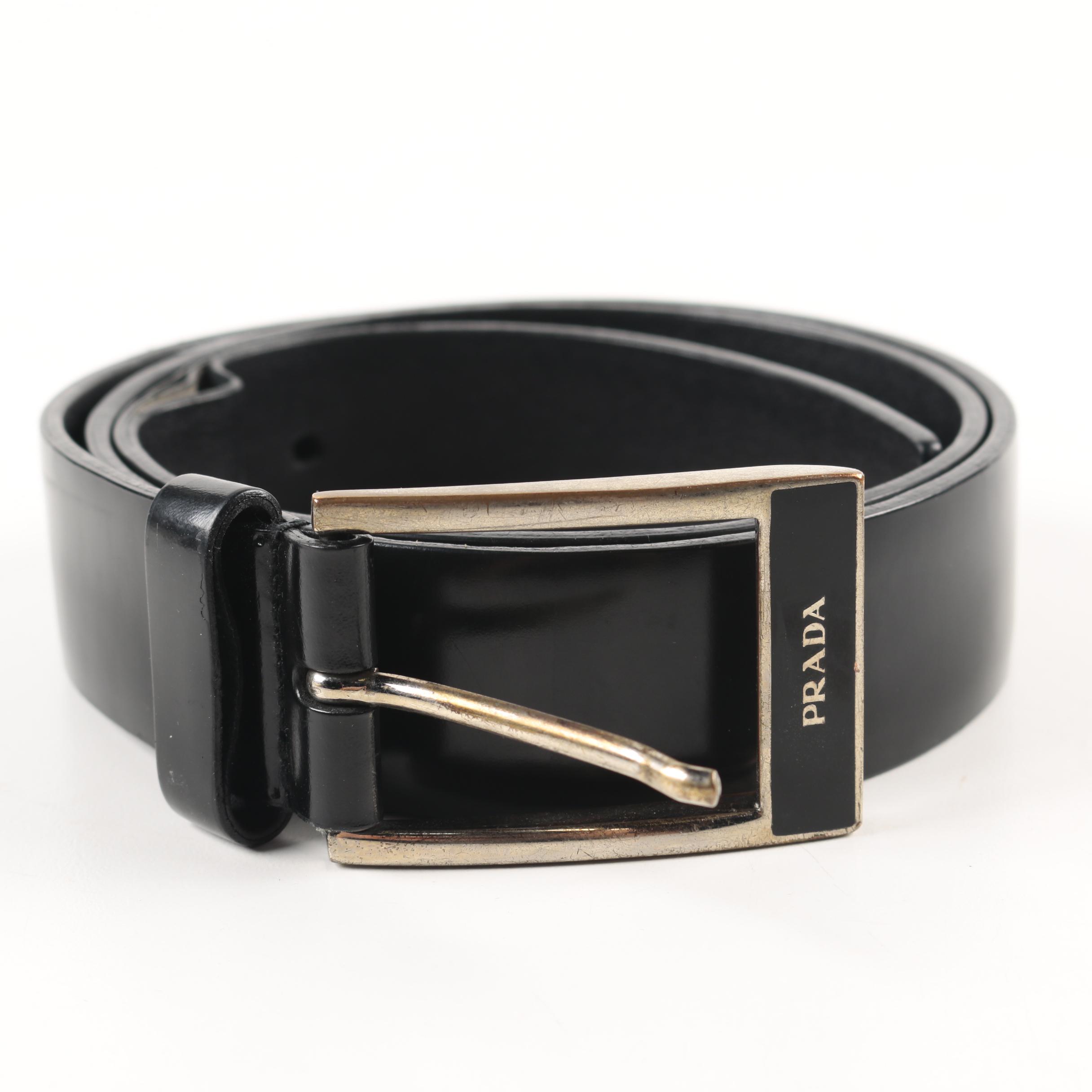 Two Pairs of Prada Black Leather Belts