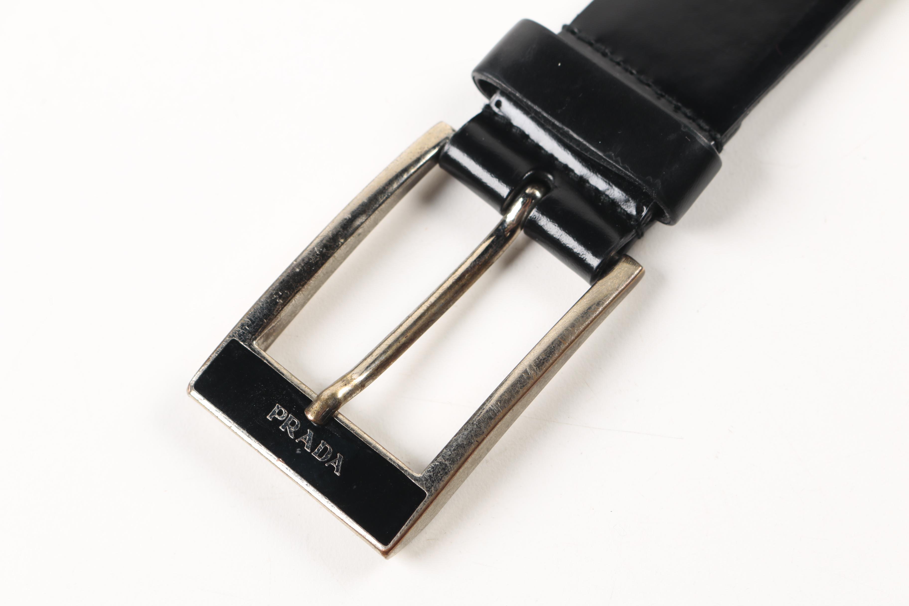 Two Pairs of Prada Black Leather Belts