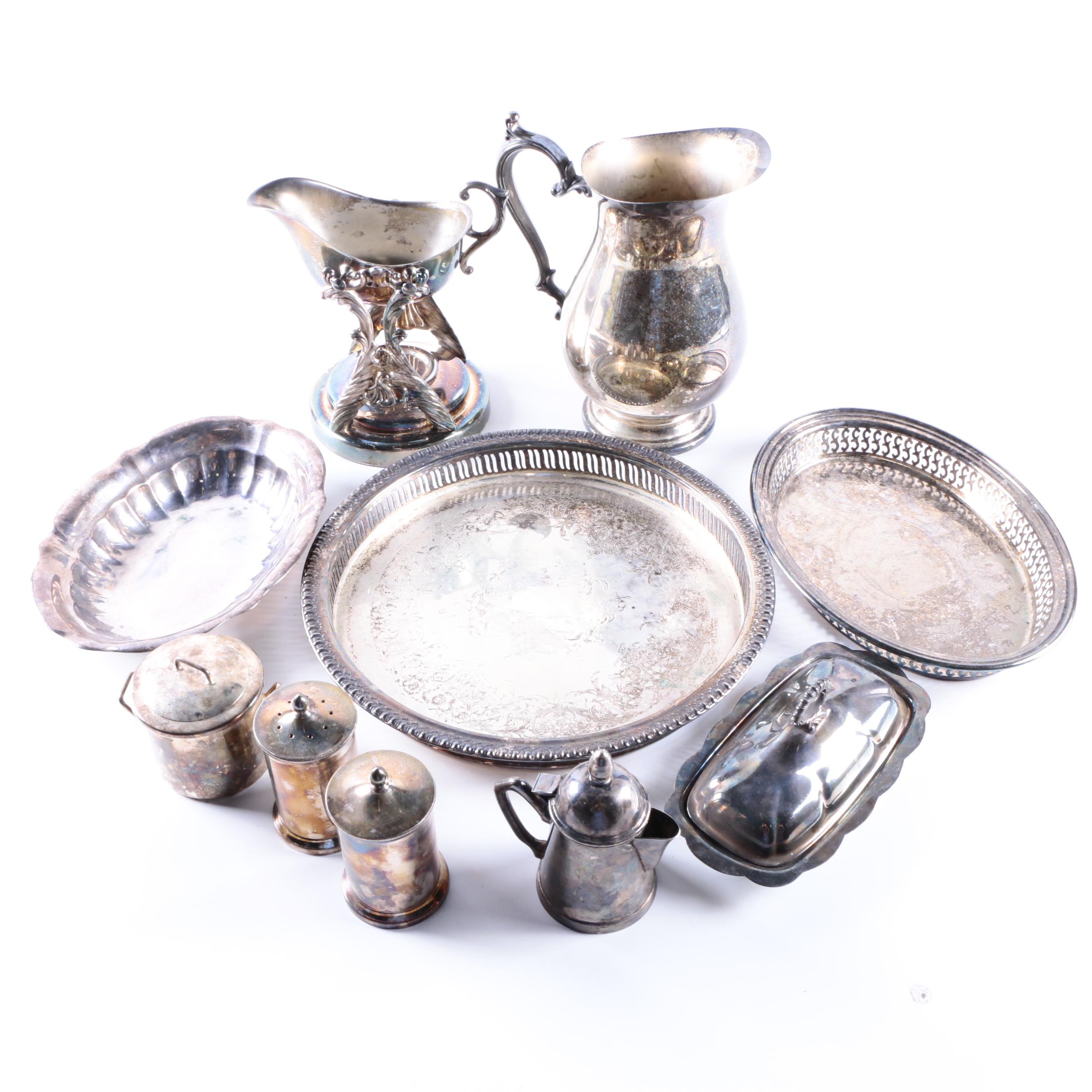Gorham Oval Silver Plate Tray with Additional Silver Plate Serveware