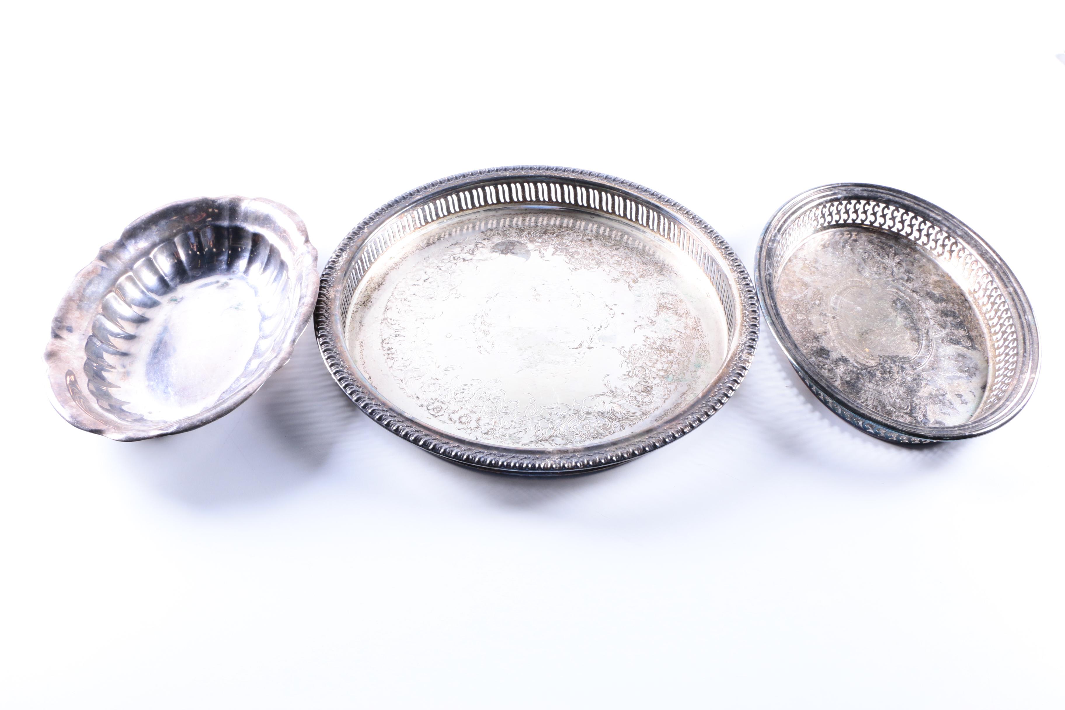 Gorham Oval Silver Plate Tray with Additional Silver Plate Serveware