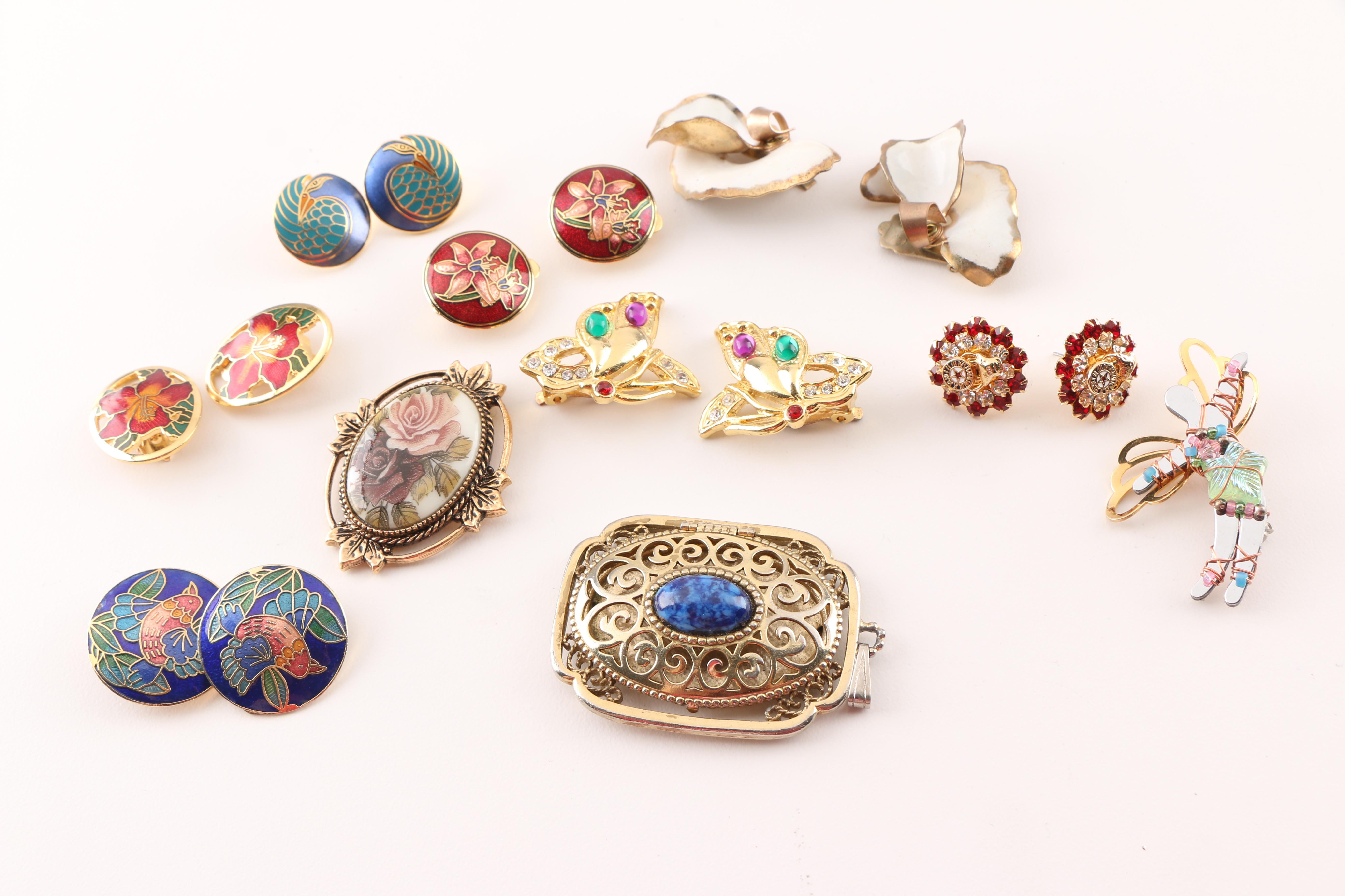Assortment of Costume Jewelry Including Cloisonné,  Butler & Wilson and Coro