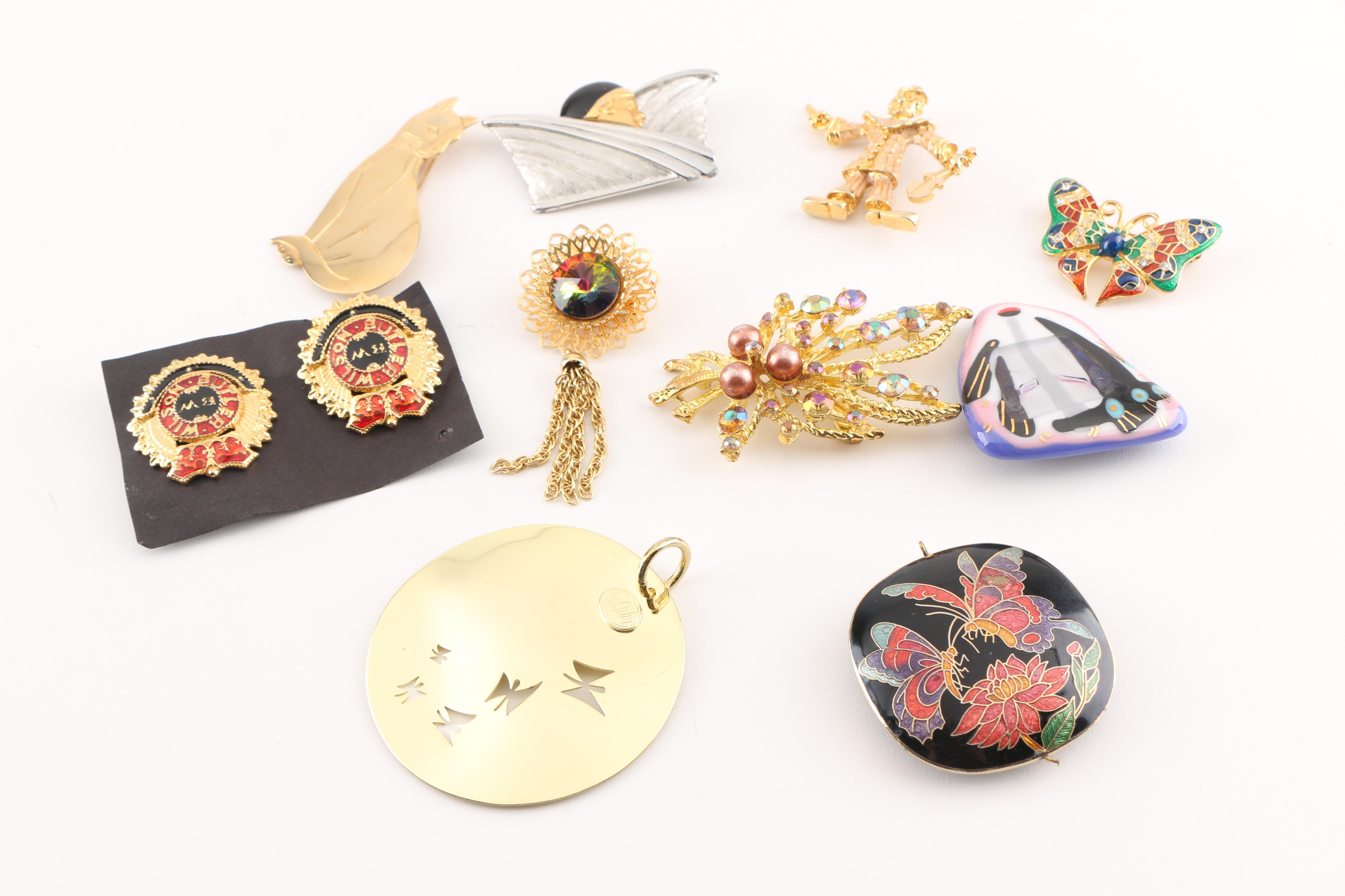 Assortment of Costume Jewelry Including Cloisonné,  Butler & Wilson and Coro