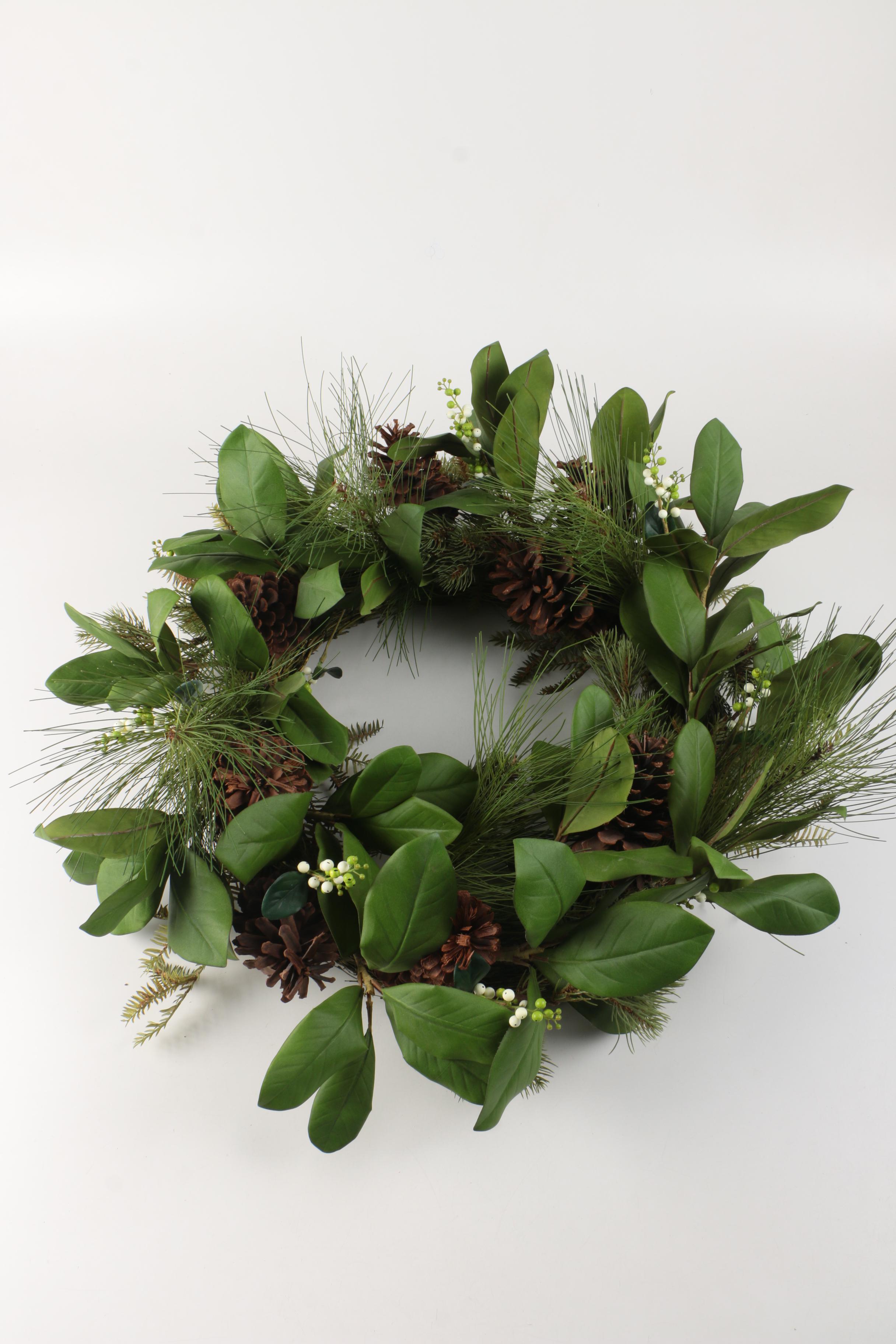 Silk Flower Wreath with Pine Cones and Mistletoe