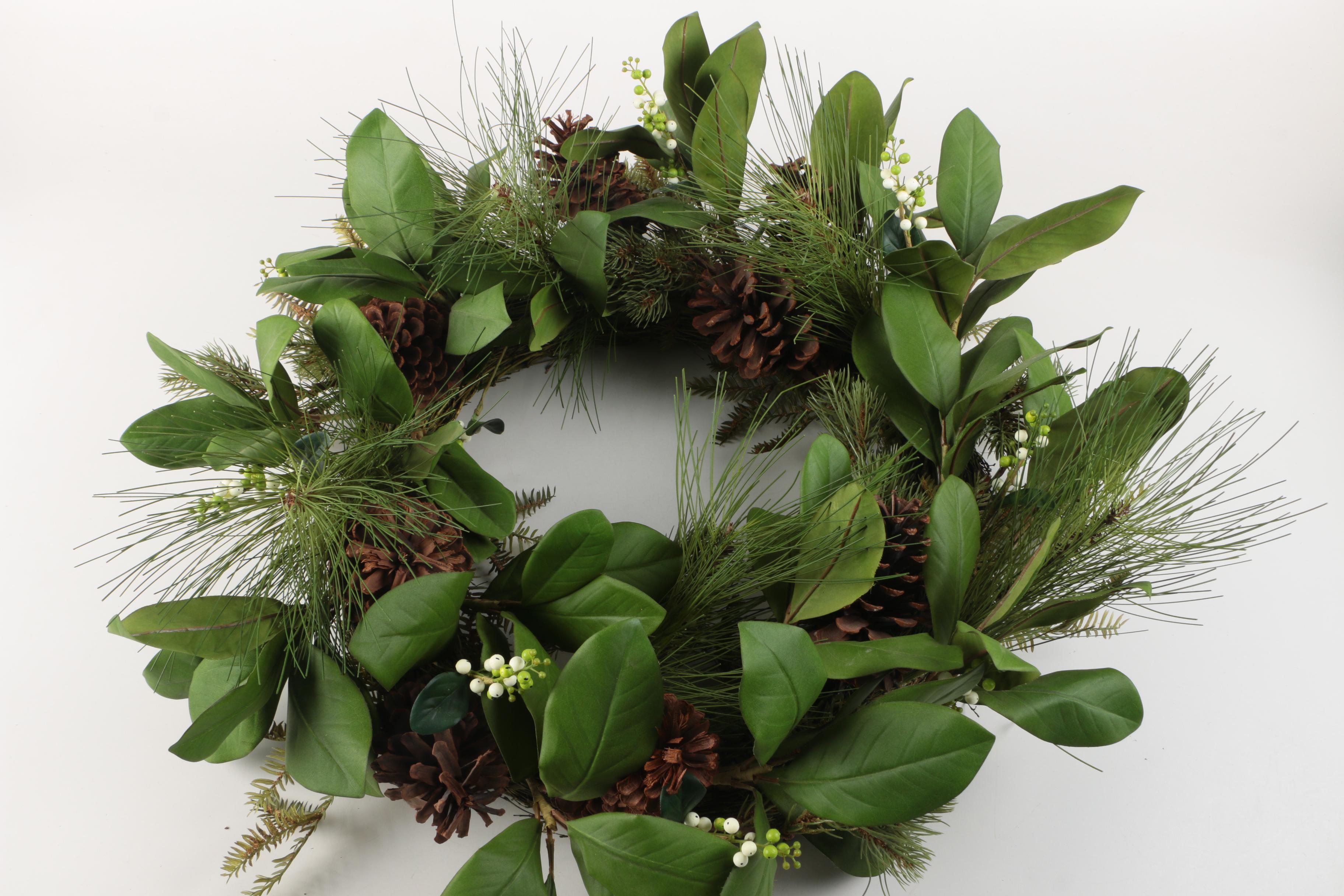 Silk Flower Wreath with Pine Cones and Mistletoe