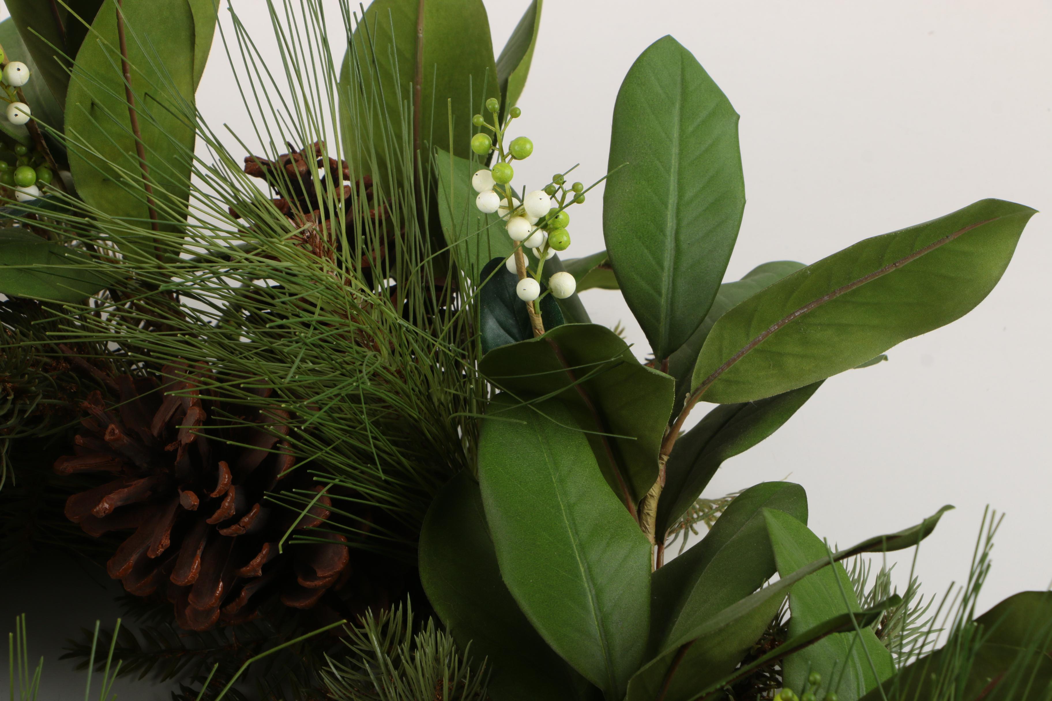 Silk Flower Wreath with Pine Cones and Mistletoe