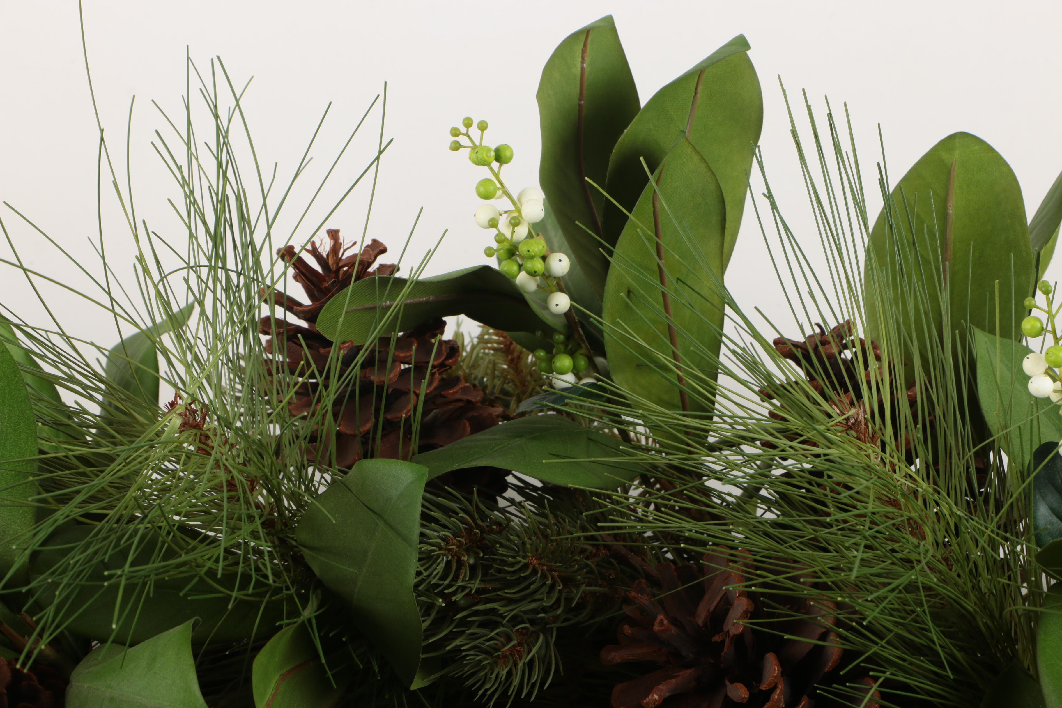 Silk Flower Wreath with Pine Cones and Mistletoe