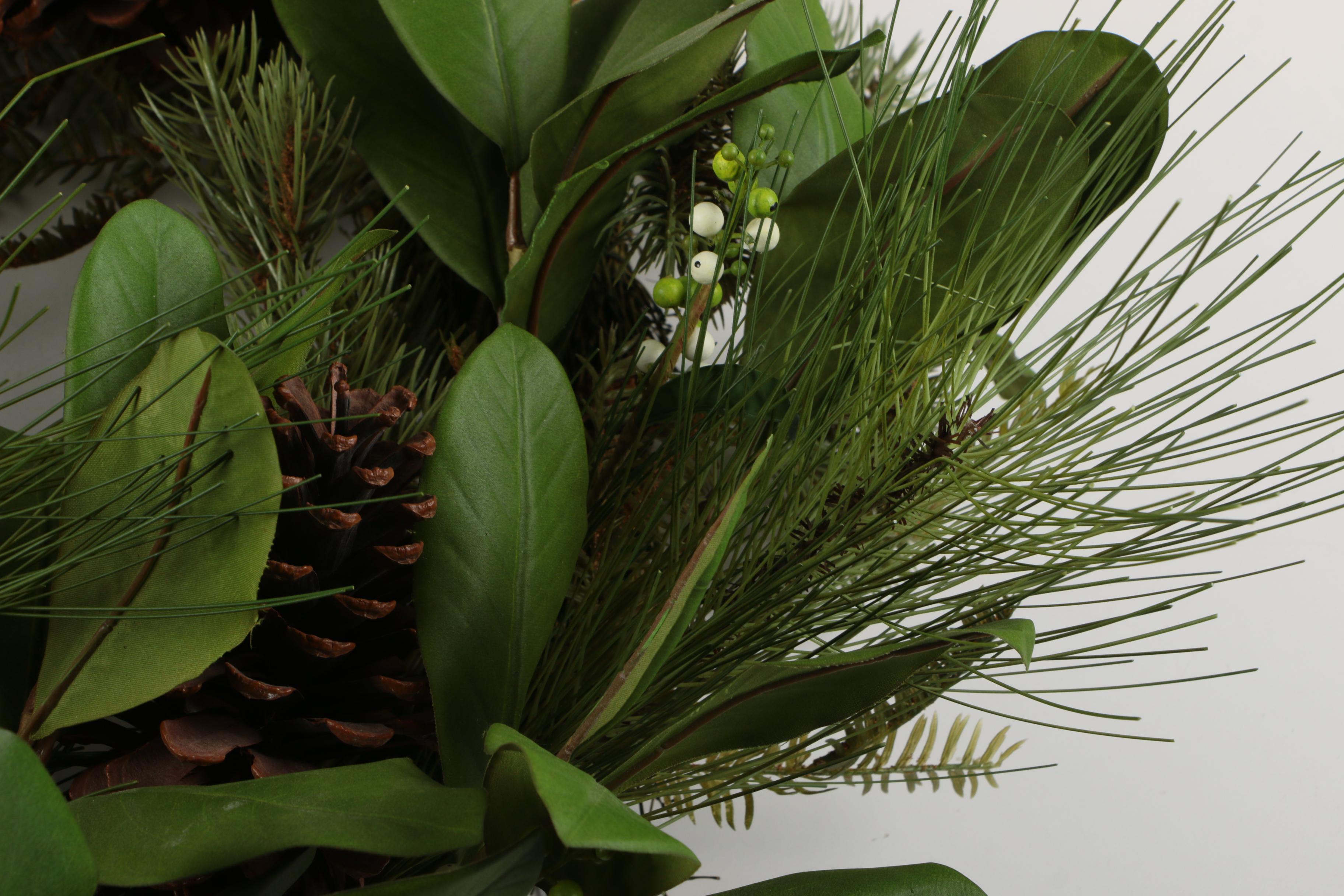 Silk Flower Wreath with Pine Cones and Mistletoe