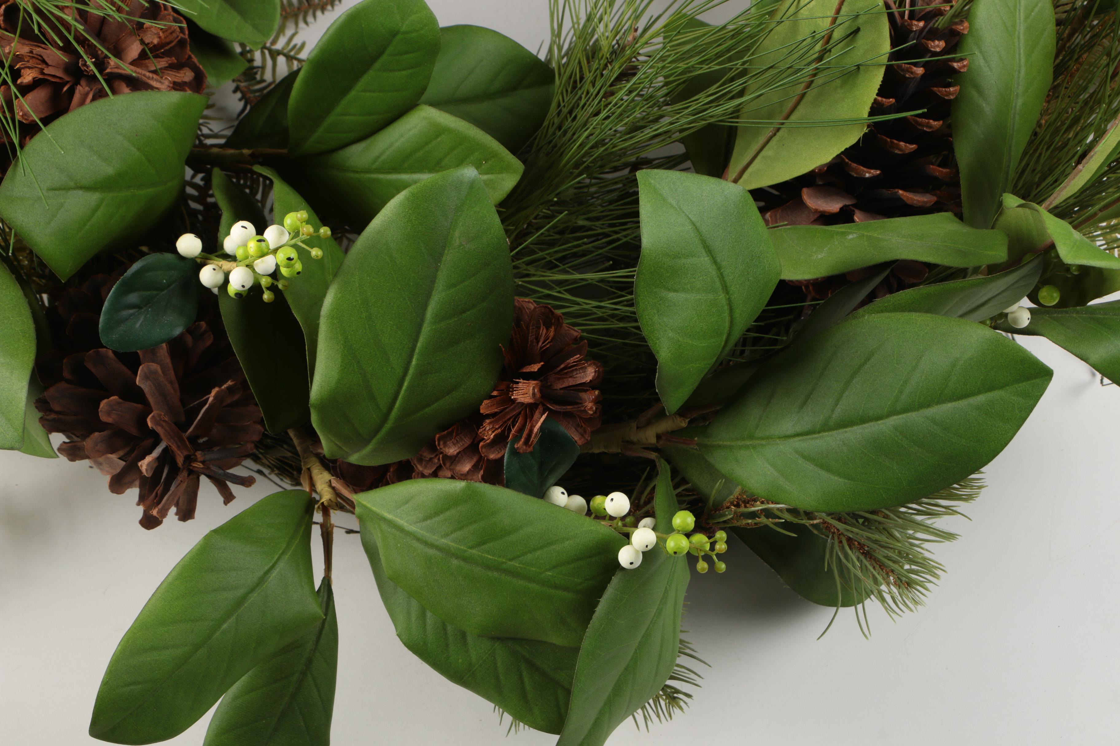 Silk Flower Wreath with Pine Cones and Mistletoe