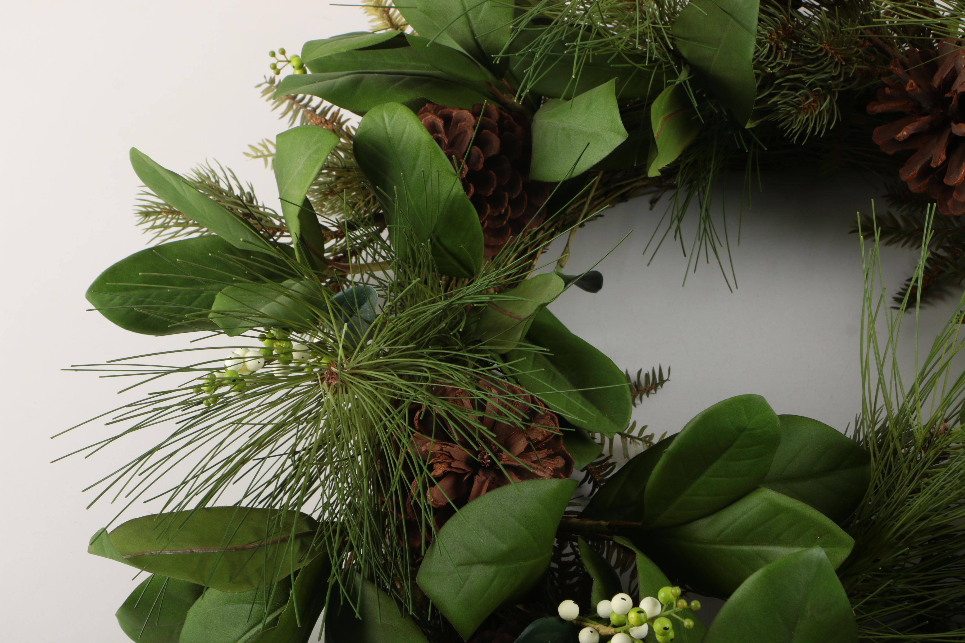 Silk Flower Wreath with Pine Cones and Mistletoe