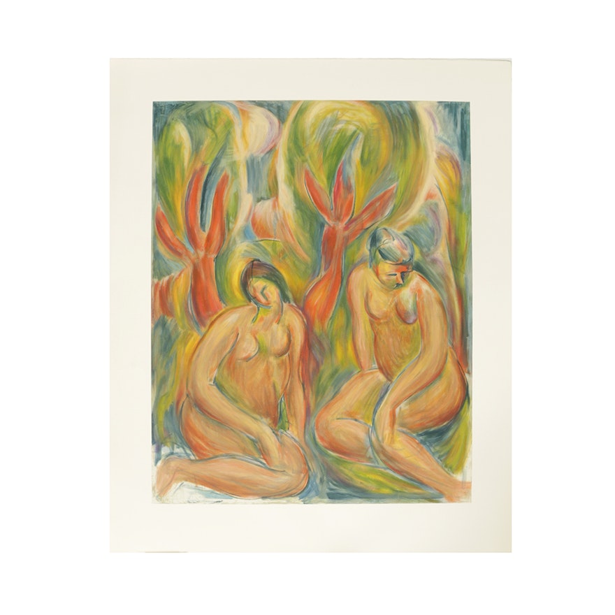 Bob Guccione Lithograph on Rag Paper After Oil Painting "Bathers"