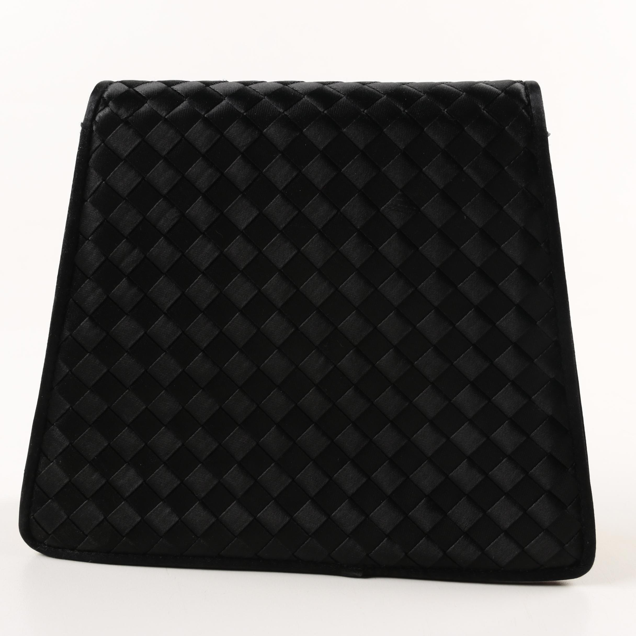 Siso Black Satin Evening Bag with Gold Tone Chain Strap