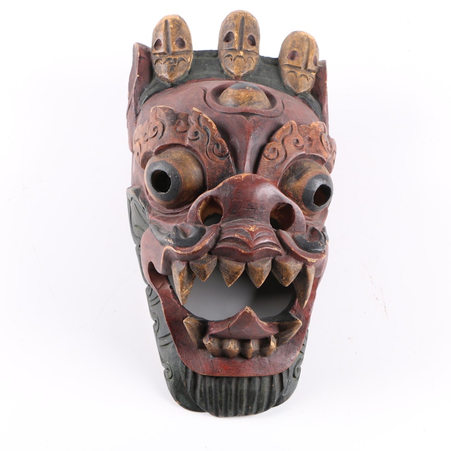 Painted Wooden Indonesian Demon Mask
