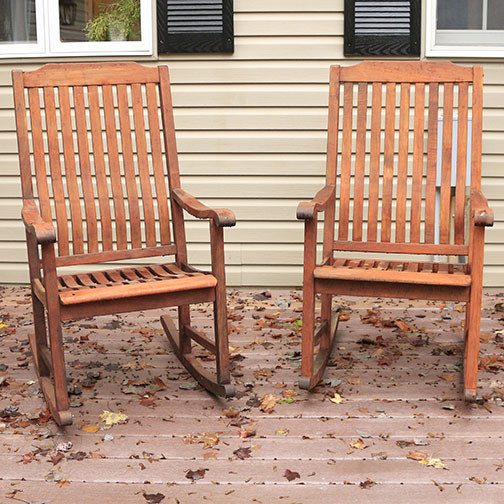 Pair of Teak Rocking Chairs