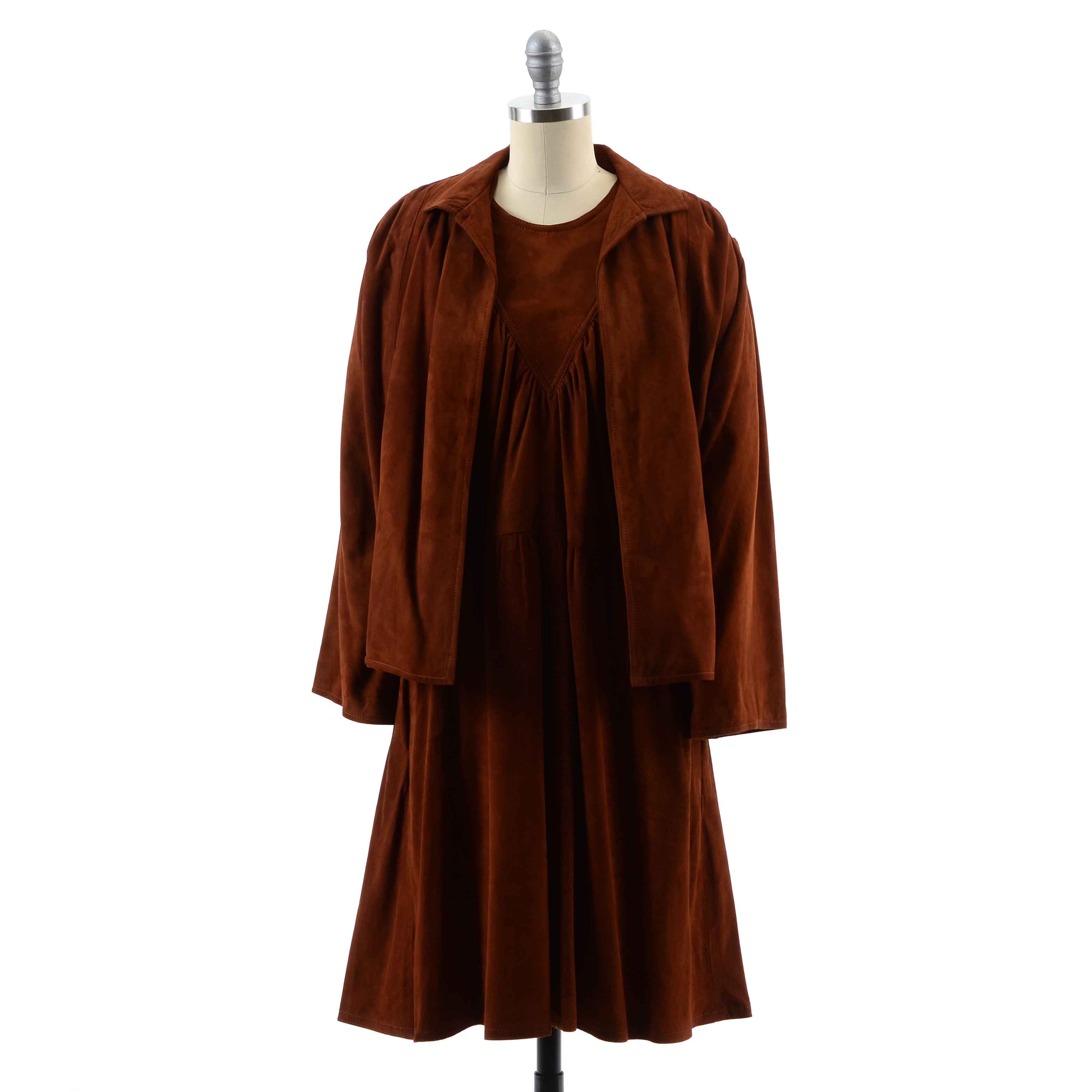 Women's Vintage Suede Dress and Jacket Set