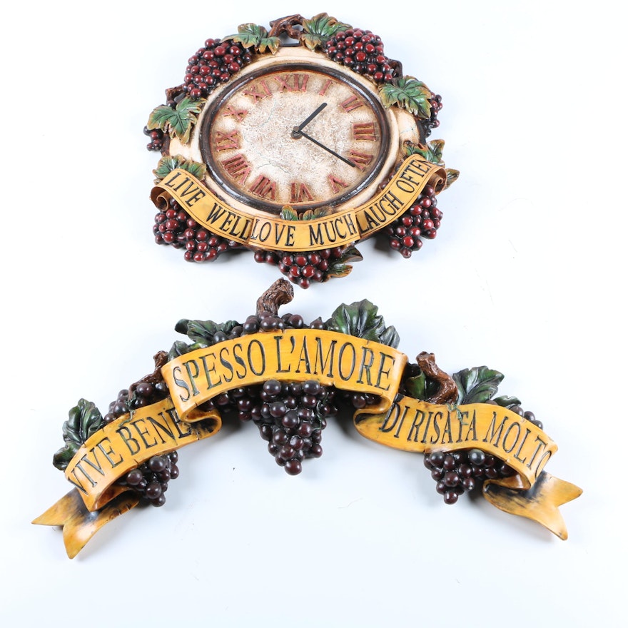 Grape Decor with Wall Clock