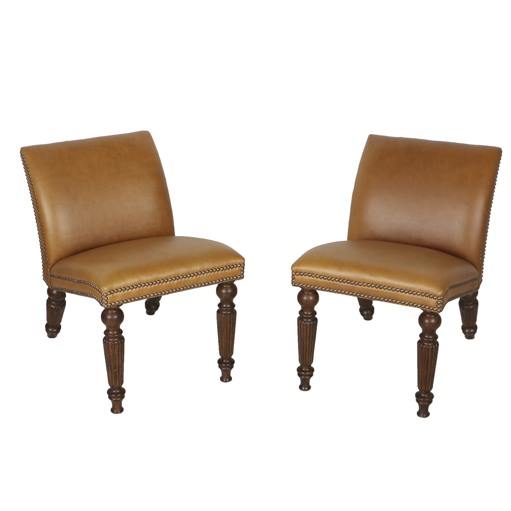 "Fireside" Leather Slipper Chairs by Ferguson Copeland, Ltd.