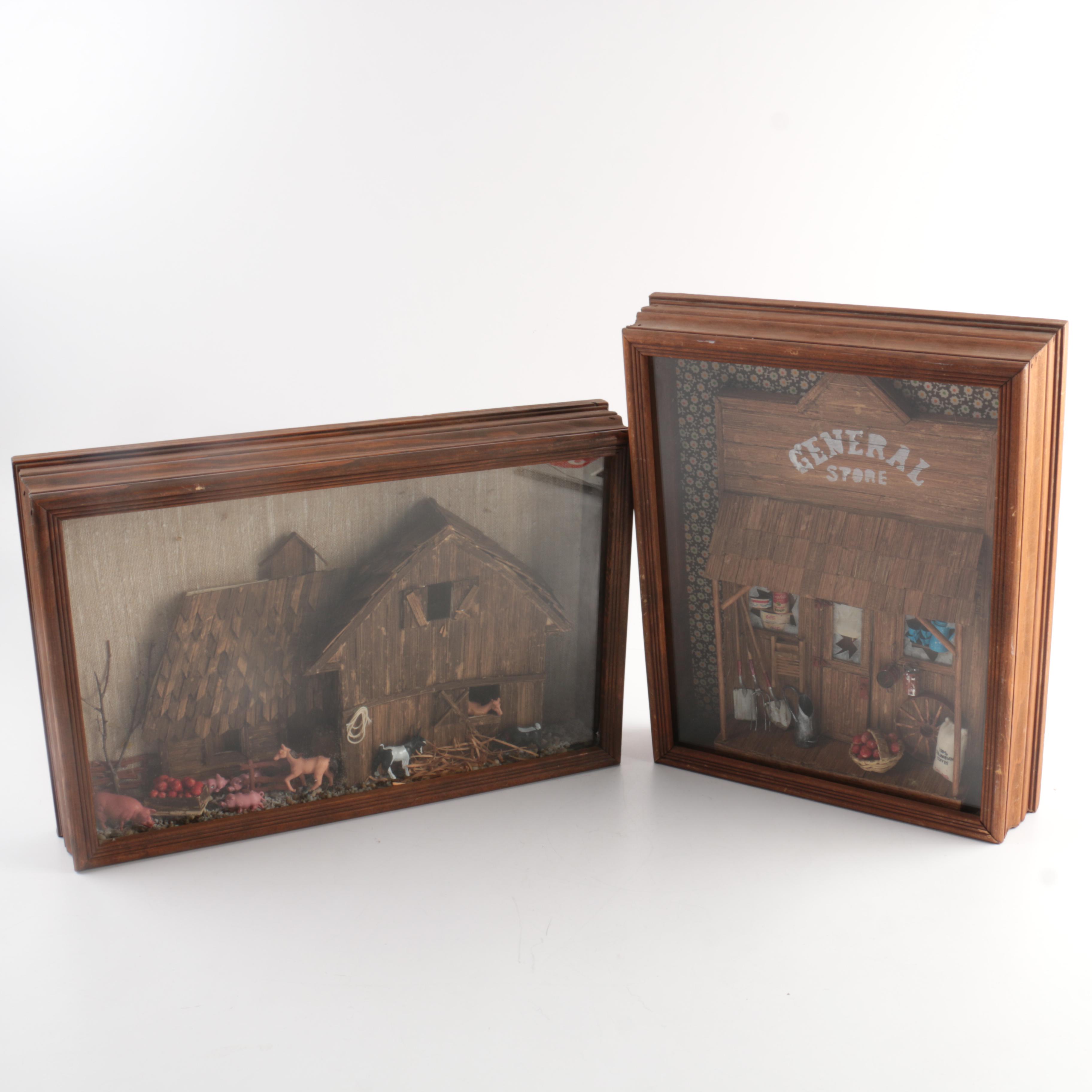 Pair of Country Theme Shadow Box Decor