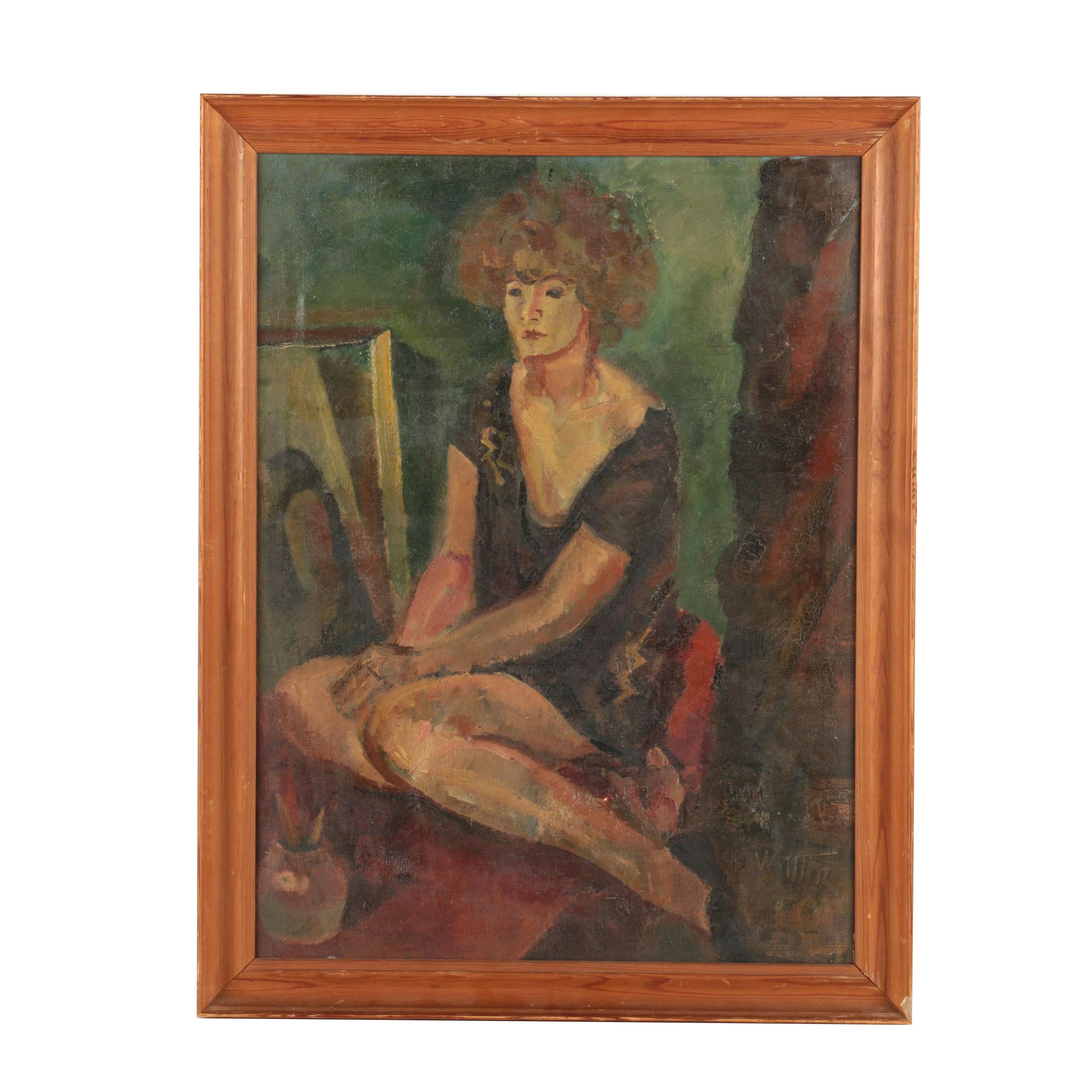 Oil Painting on Canvas of Figural Portrait