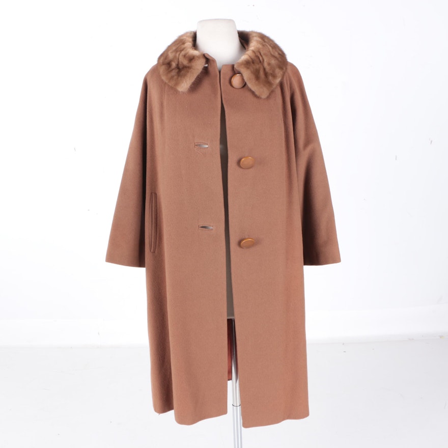 Women's Circa 1960s Vintage Cashmere Coat with Mink Fur Collar