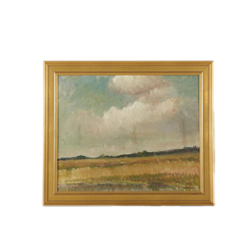 E. Mendenhall Oil Painting of a Landscape on Canvas