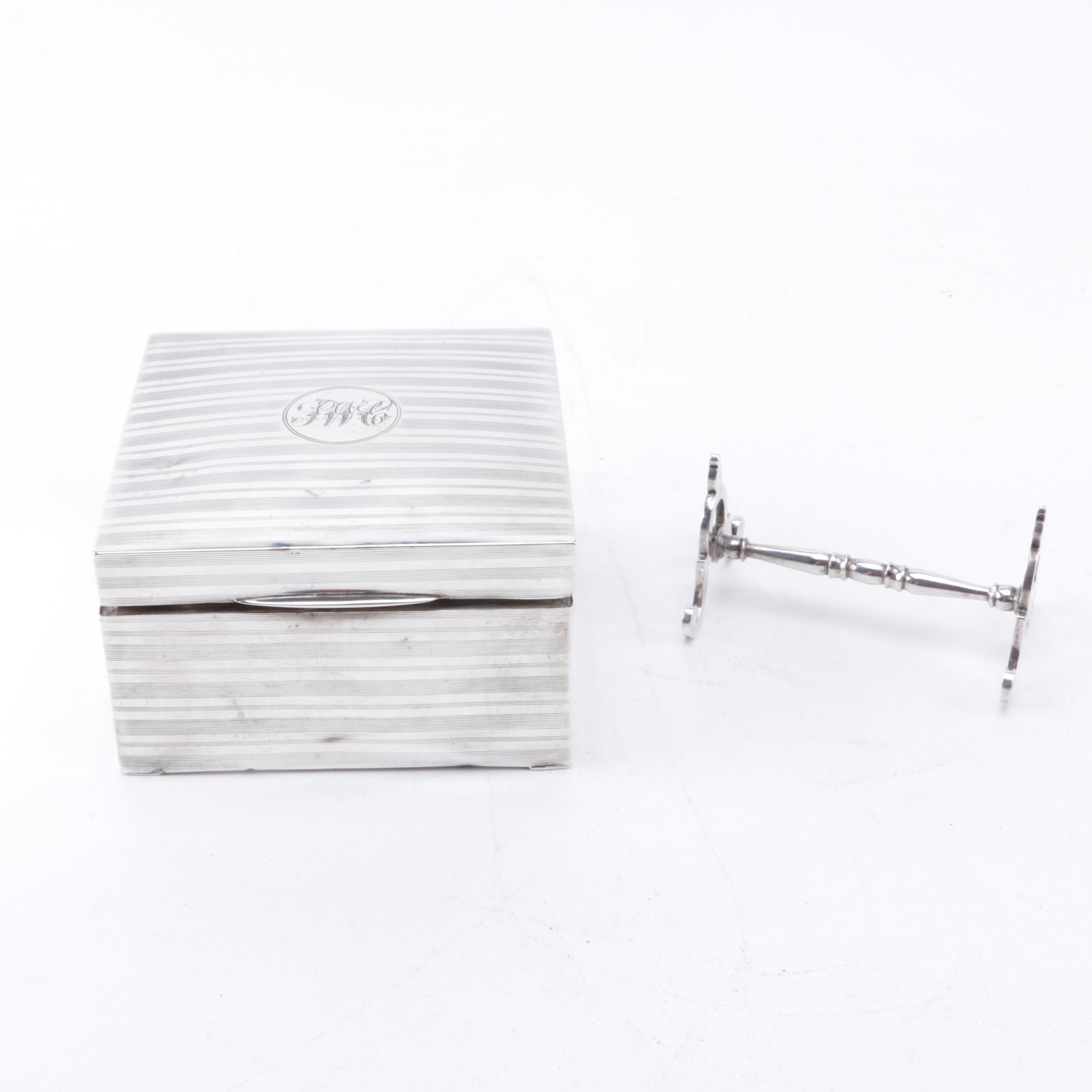 English Sterling Silver Box and Knife Rest by Birmingham Silversmiths