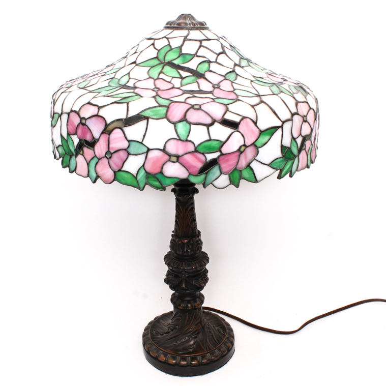 Tiffany Style Stained Glass Table Lamp with Bronze Base