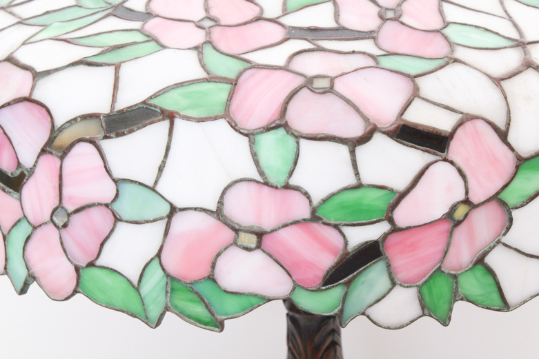 Tiffany Style Stained Glass Table Lamp with Bronze Base