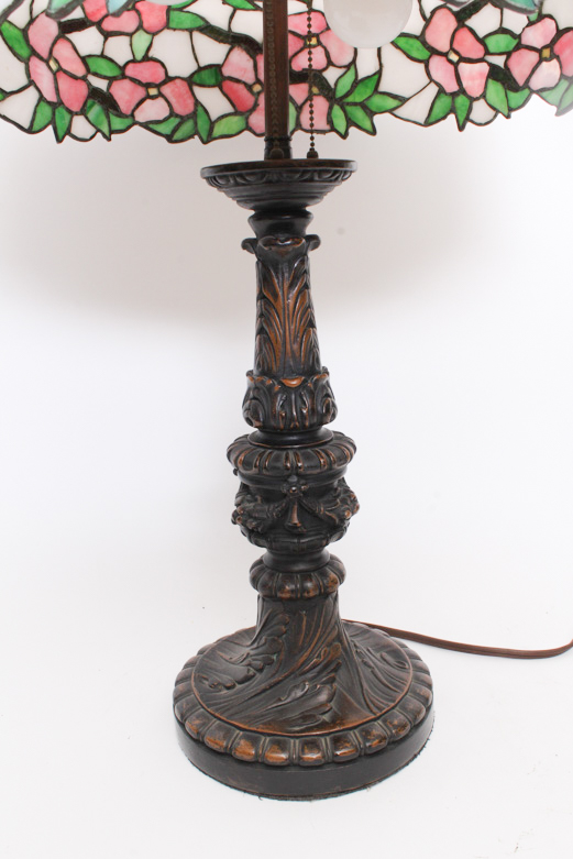 Tiffany Style Stained Glass Table Lamp with Bronze Base